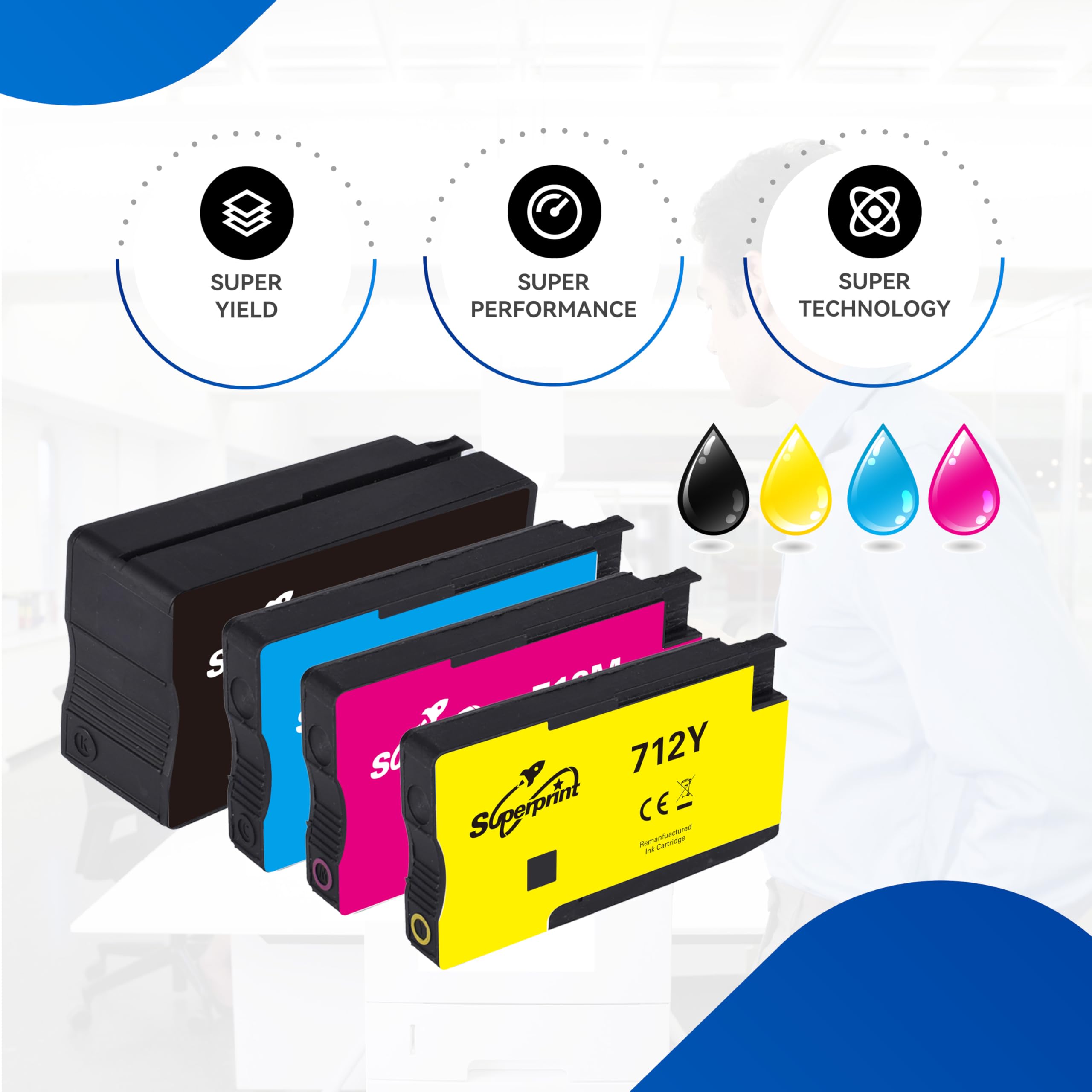 Druckerpatrone Kompatibel für Hp 712XL Ink Cartridges, 4er-Pack