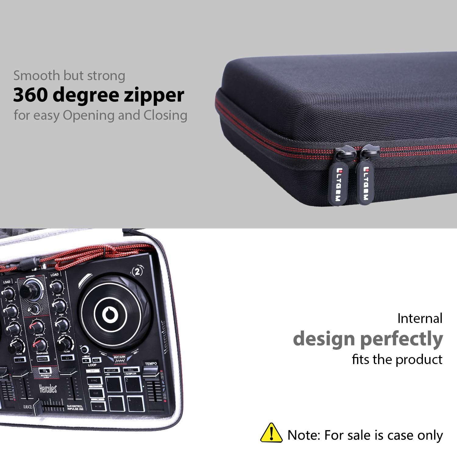 LTGEM - Funda para controlador de DJ Hercules DJControl Inpulse 200 / DJControl Inpulse 200 MK2 - Bolsa de transporte protectora de viaje de almacenamiento duro (solo funda) 4