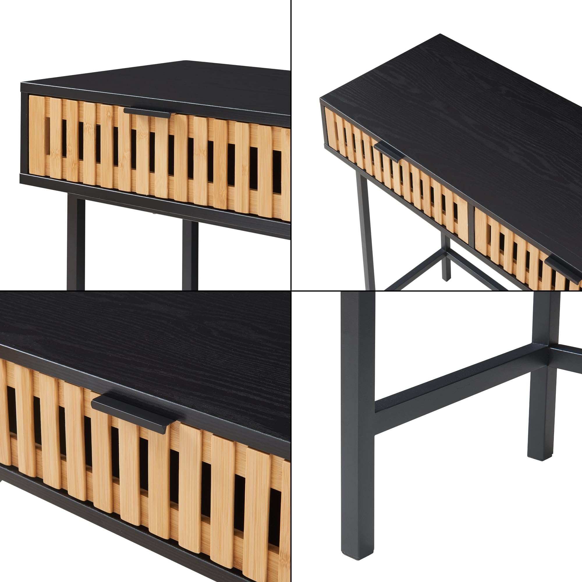 [en.casa] Consola Luniehti con 2 Cajones Uso Versátil Mueble Recibidor Mesa de Entrada Diseño Atractivo Estructura Robusta Estable Bambú MDF Metal 100 x 40 x 75 cm - Negro Natural