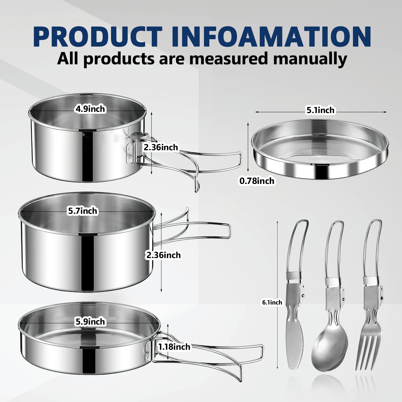 Lot De 4 Ustensiles De Camping En Inox 304 – Casseroles 900/600 Ml, 2 Assiettes, Poignées Isolantes, Empilable