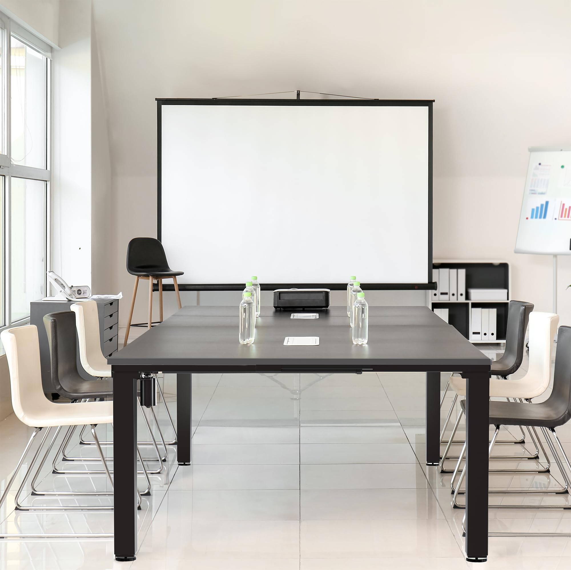 VIVO Electric Height Adjustable 95 x 55 inch Memory Stand Up Conference Table 4 Black Square Corner Tops — view 4