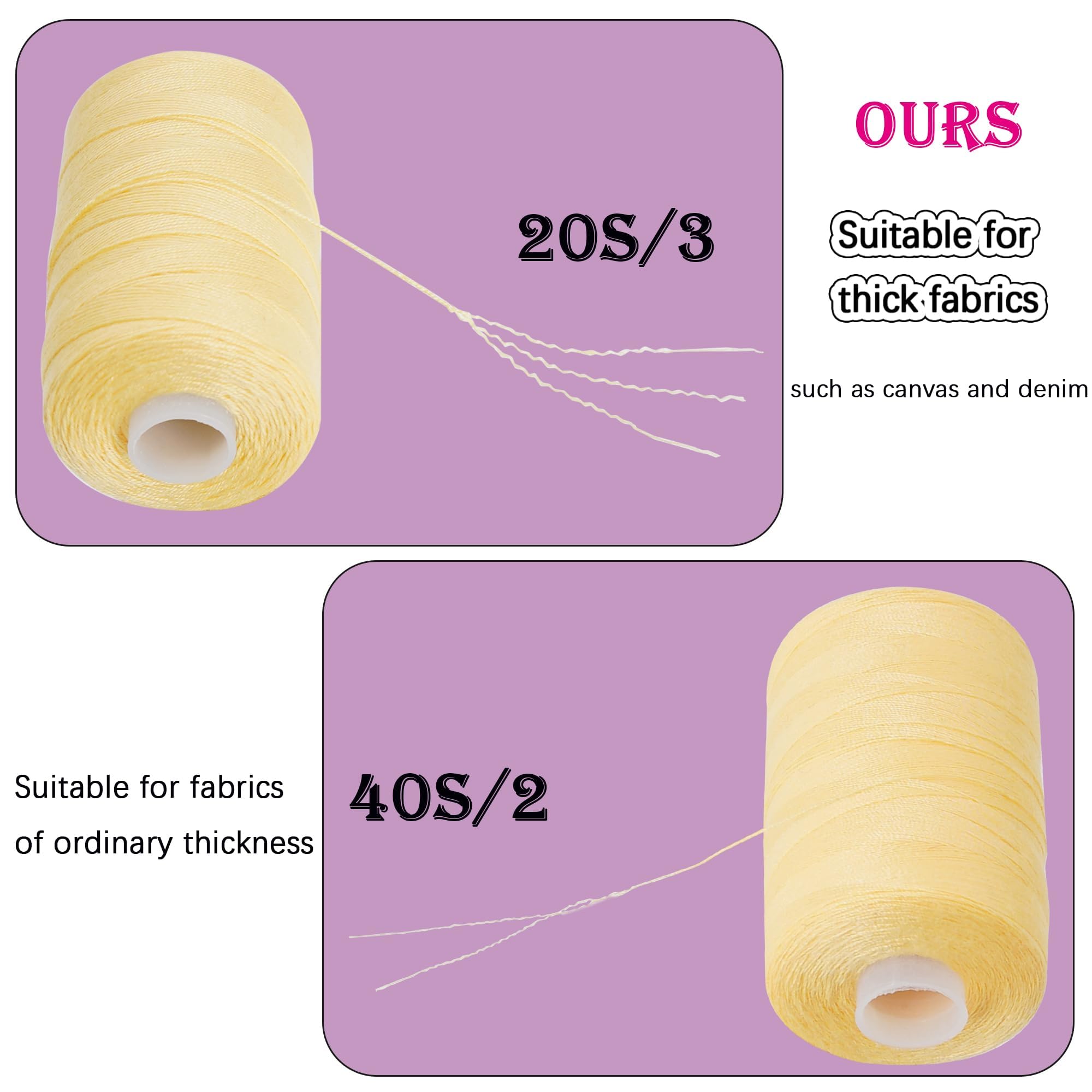 Hilo de coser para jeans de 19 colores, 20S/3, hilo extra fuerte para mezclilla, lona, carrete de 300 m, hilos de alta resistencia para jeans, hilo multiusos 100% poliéster