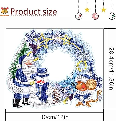 Miniatura 3 de AZURAOKEY Cartel colgante de corona de pintura de diamantes de Navidad, kit de guirnalda de pintura de diamante con forma especial, corona de arco,
