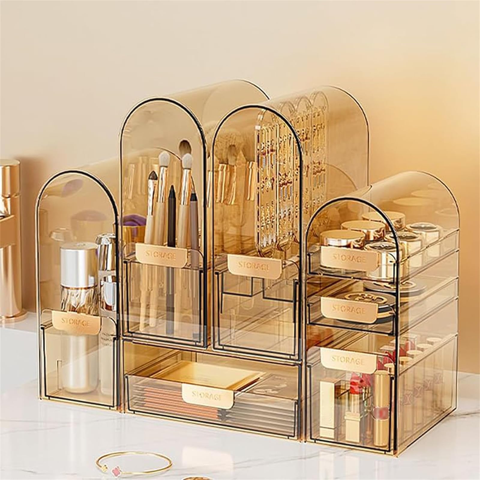 GenericGeneric HYTTER Vanity Drawer Set for Countertop, Stackable Makeup Organizer for a Tidy Dressing Table, Cosmetic and Jewelry Sorter Dustproof Storage Organzier Set (A+B+C+D+E)