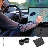 Vista 9 de 3 piezas de accesorios para consola central para Tesla Model Y 2021-2024 y Model 3 2021-2023, inserto para portavasos, protector de borde