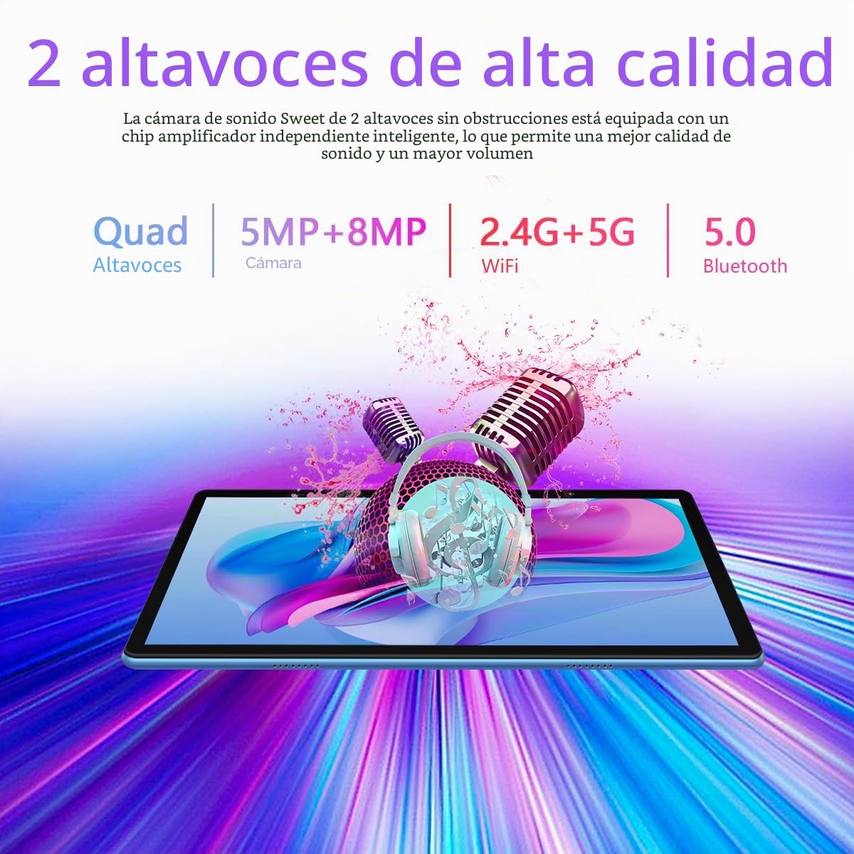 Android Tableta de 10 pulgadas 12 GB RAM + 128 GB ROM, TF de 2 TB, 5G + 2,4G WiFi, GPS, BT5.0, certificación GMS, 6000 mAh,Cámara dual de 8 + 5 MP, Cast, OTG, tipo C,Funda, teclado y ratón -Azul