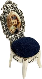 Victorian Style Collectable Chair with Enamel Little Girl Pin Cushion 925 Sterling Silver Sewing Needle