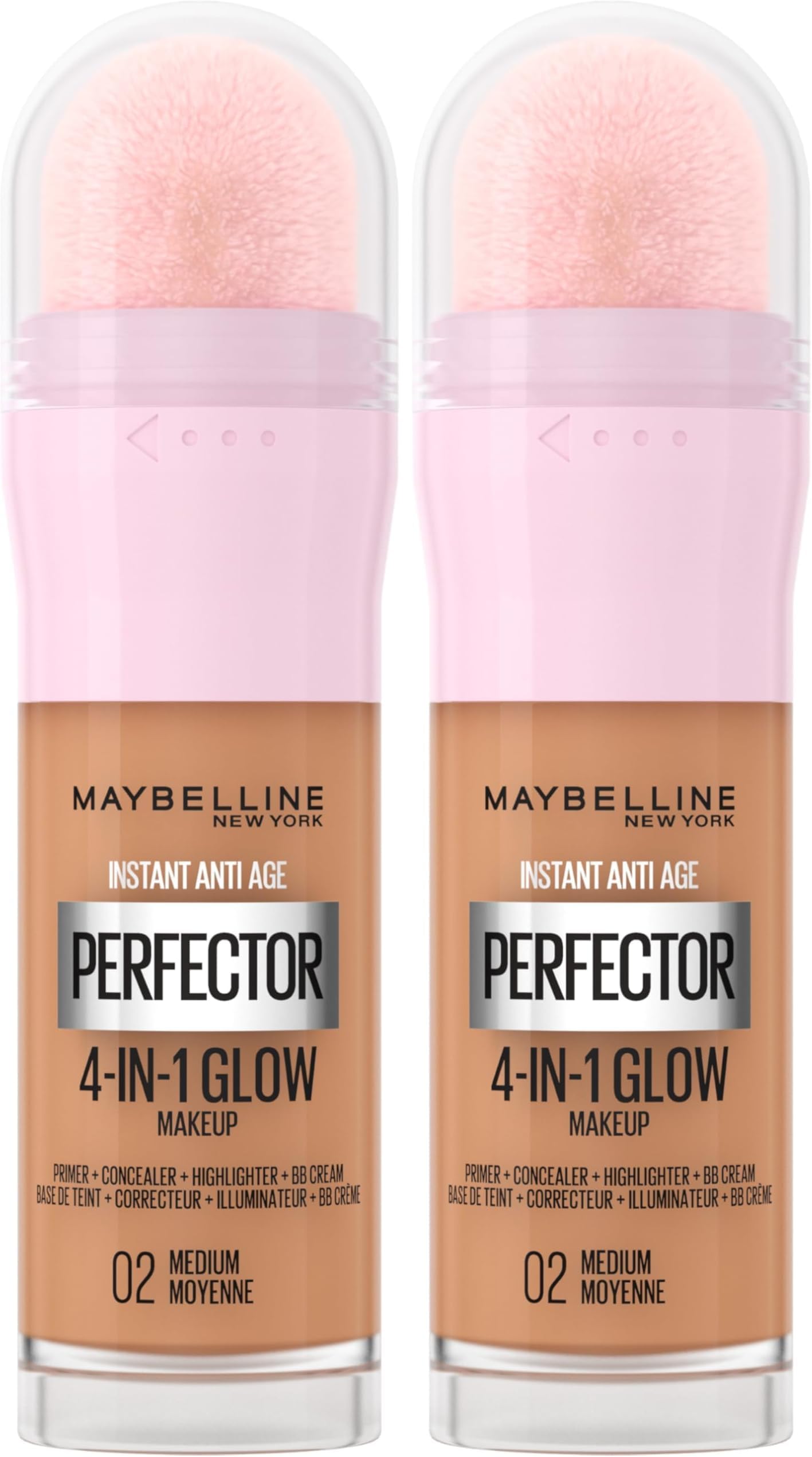 New York Instant Anti Age Rewind Perfector, 4-In-1 Glow Primer, Concealer, Highlighter, Self-Adjusting Shades, Evens Skin Tone with a Glow Finish, Shade: 02 Medium (Pack of 2)
