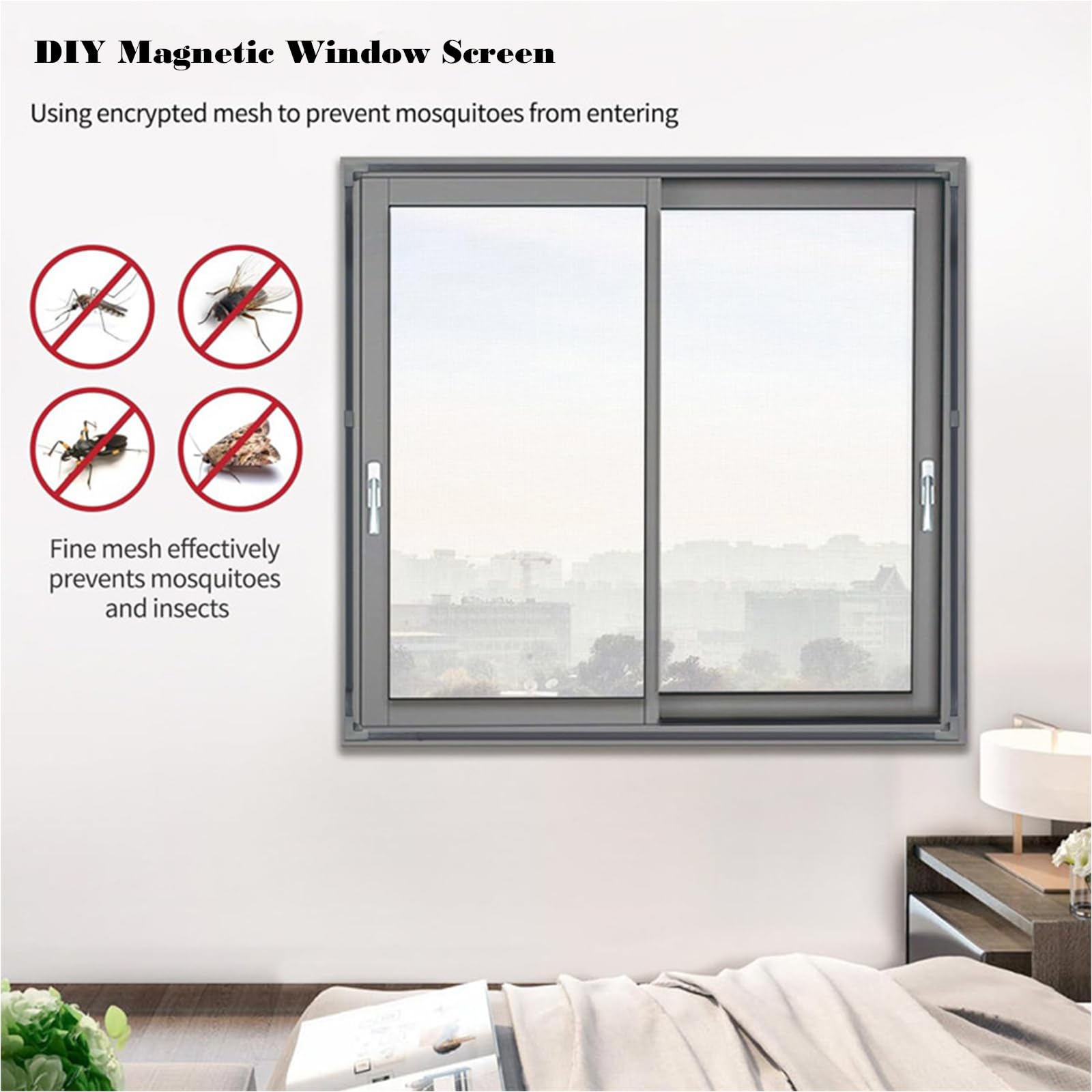 DIY Insektenschutz Magnetfenster, 130 x 150 CM Fliegengitter für Fenster, Magnet Rahmen für Fliegengitter Fenster Mückengitter, Fliegenschutz Insektenschutzgewebe Zuschneidbar (Schwarz)