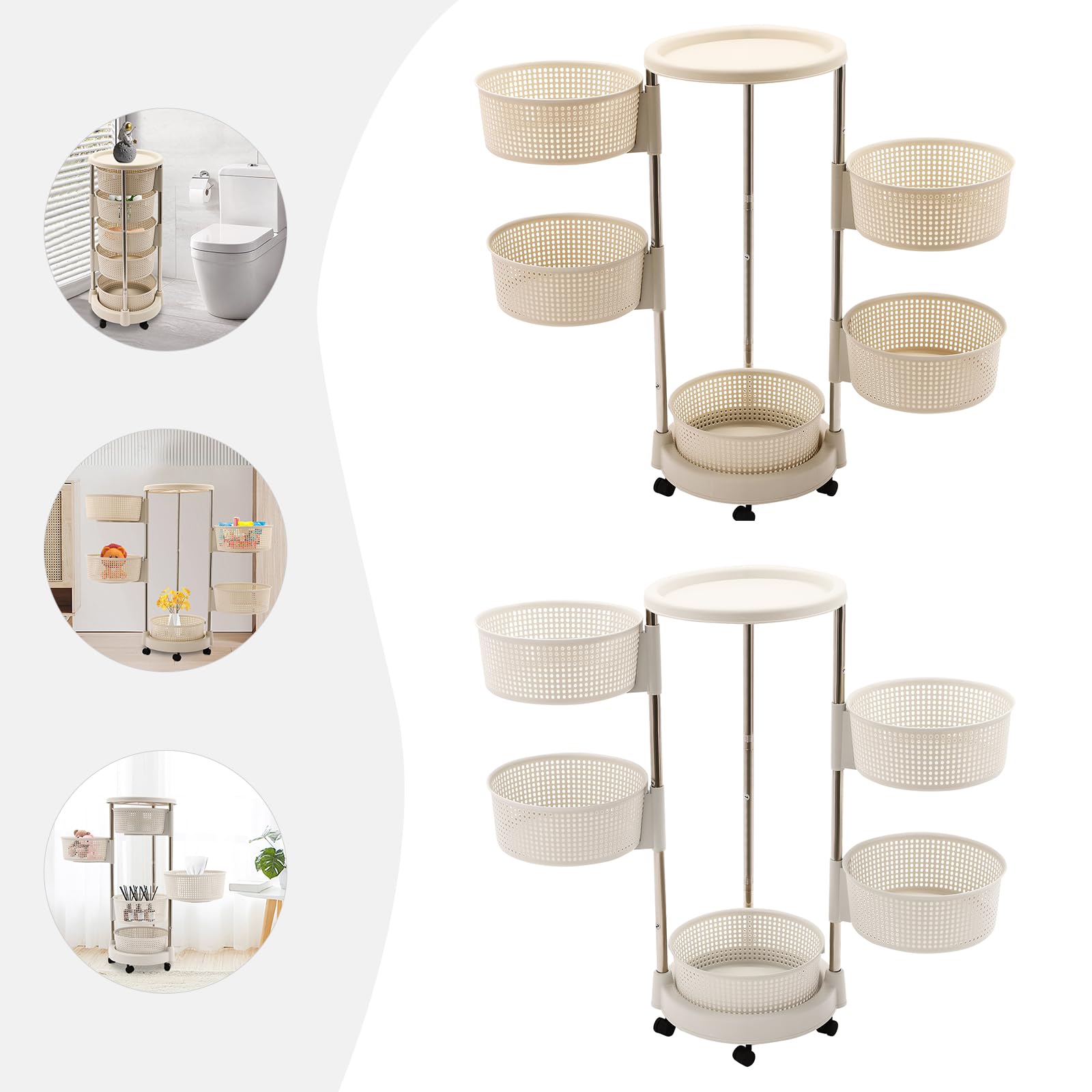 Küchenwagen,Kitchen organizer,Universall Multifunktionales Regal,Beweglicher Aufbewahrungswagen,5-Lagig Kreisförmig,Geeignet für Küche,Bad,Wohnzimmer