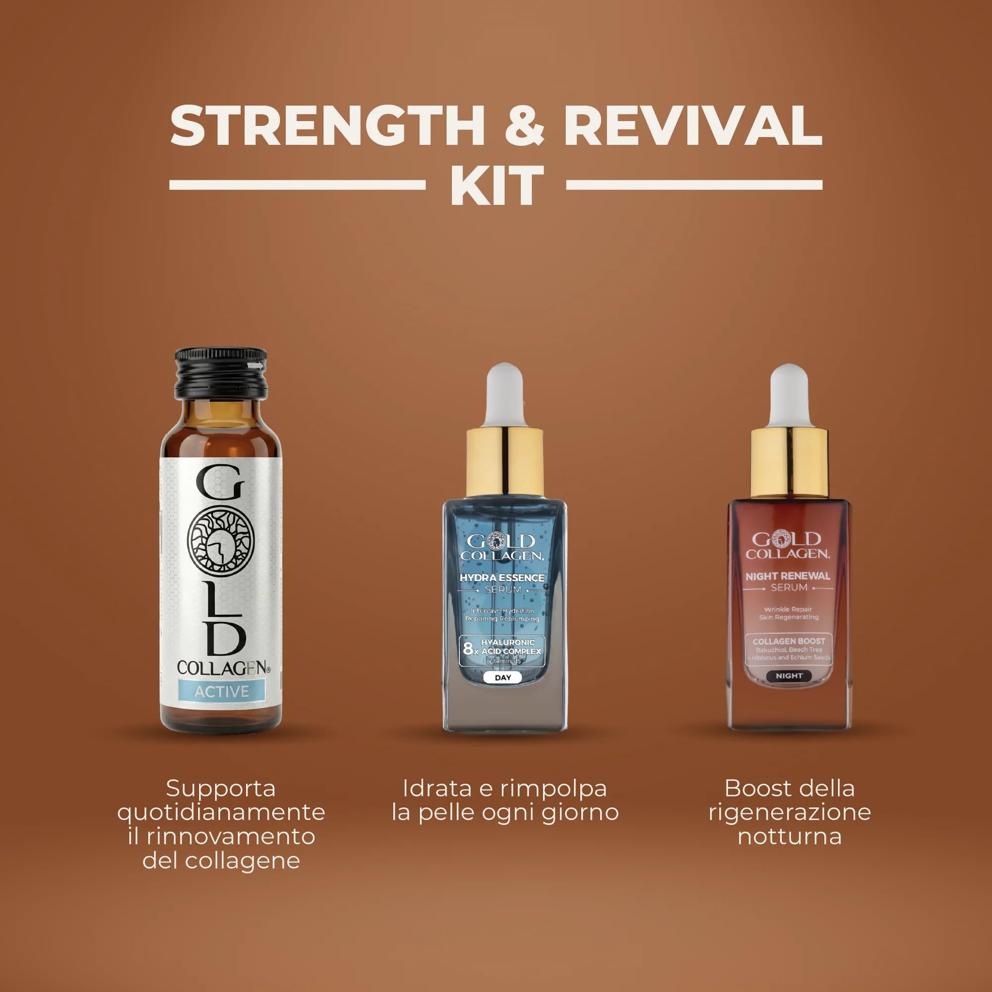 GOLD COLLAGEN Active - Collagene Integratore Liquido con Vitamina C e Glucosamina, Integratore Articolazioni al Collagene Bovino con Acido Ialuronico per Capelli Ossa Pelle, 30 Flaconi da 50 ml