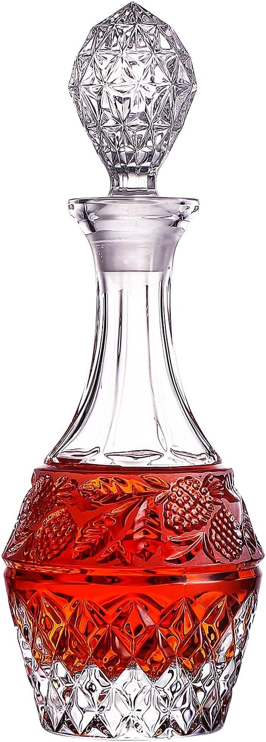 Lead-Free Crystal Whiskey Decanter with Glass Stopper, Perfect for Vodka, Wine, Bourbon, Brandy, Liquor, and More (Priest)