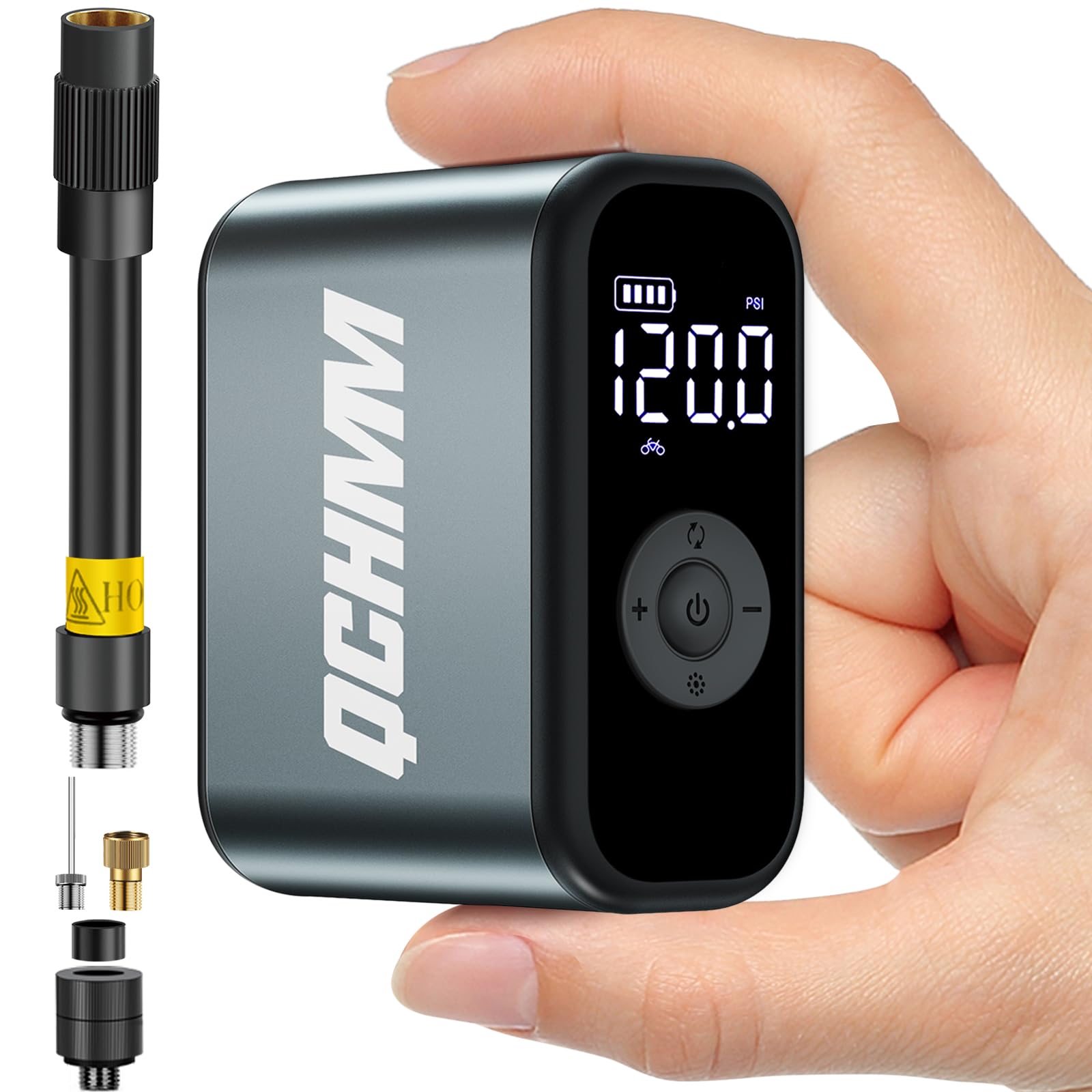 Bomba De Bicicleta Eléctrica, Mini Bomba para Bicicleta 120 PSI con Manómetro, Bike Pump Portátil, Válvulas Presta y Schrader, Unidades Bar/PSI, Apagado automático