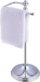 SunnyPoint Heavy Weight Classic Decorative Metal Fingertip Towel Holder Stand for Bathroom, Kitchen, Vanity and Countertops; Hanging Bar is 14.2" Height (Chrome, 15.6" x 5.6" x 5.6")