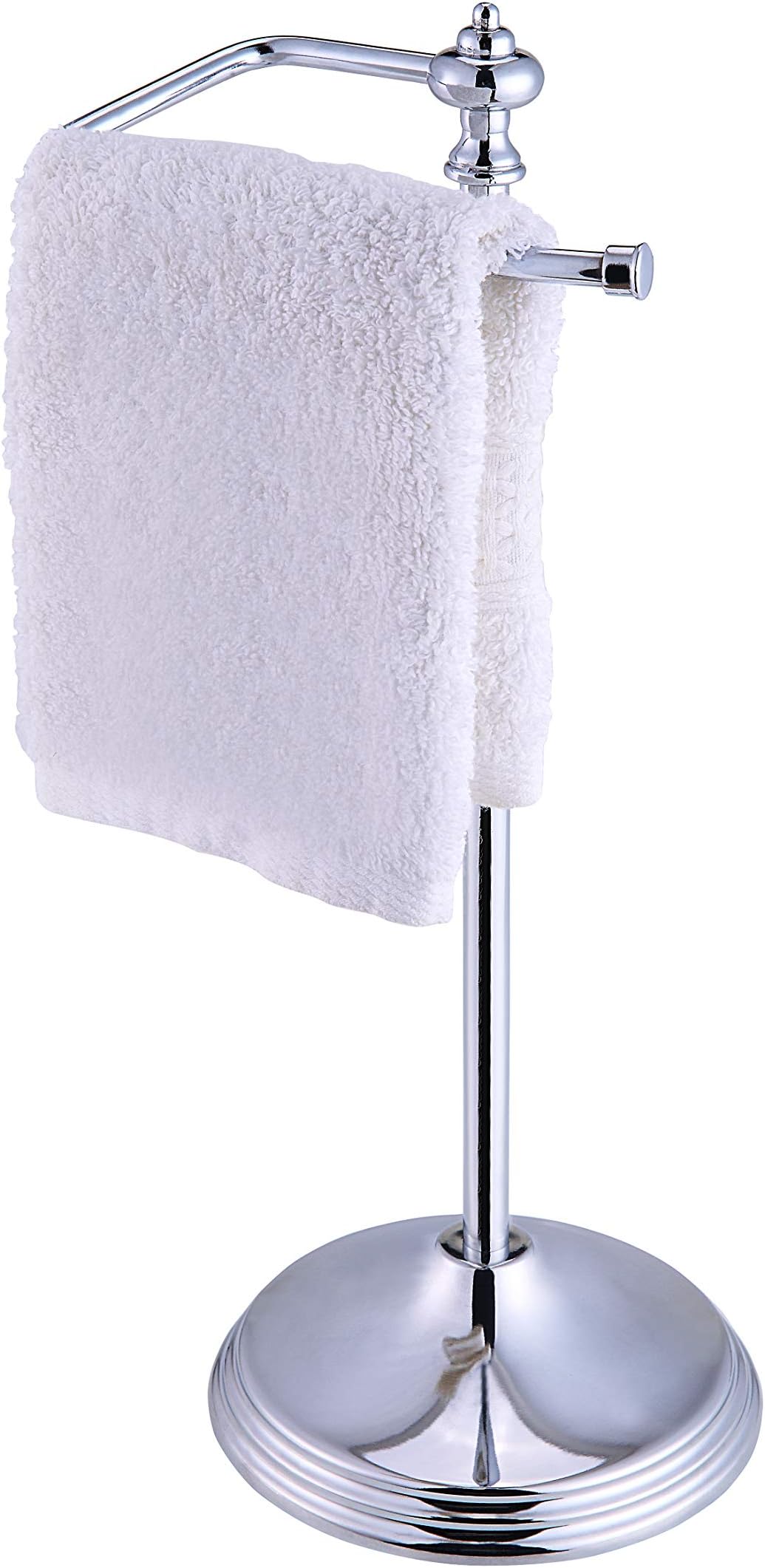 SunnyPoint Heavy Weight Classic Decorative Metal Fingertip Towel Holder Stand for Bathroom, Kitchen, Vanity and Countertops; Hanging Bar is 14.2" Height (Chrome, 15.6" x 5.6" x 5.6")