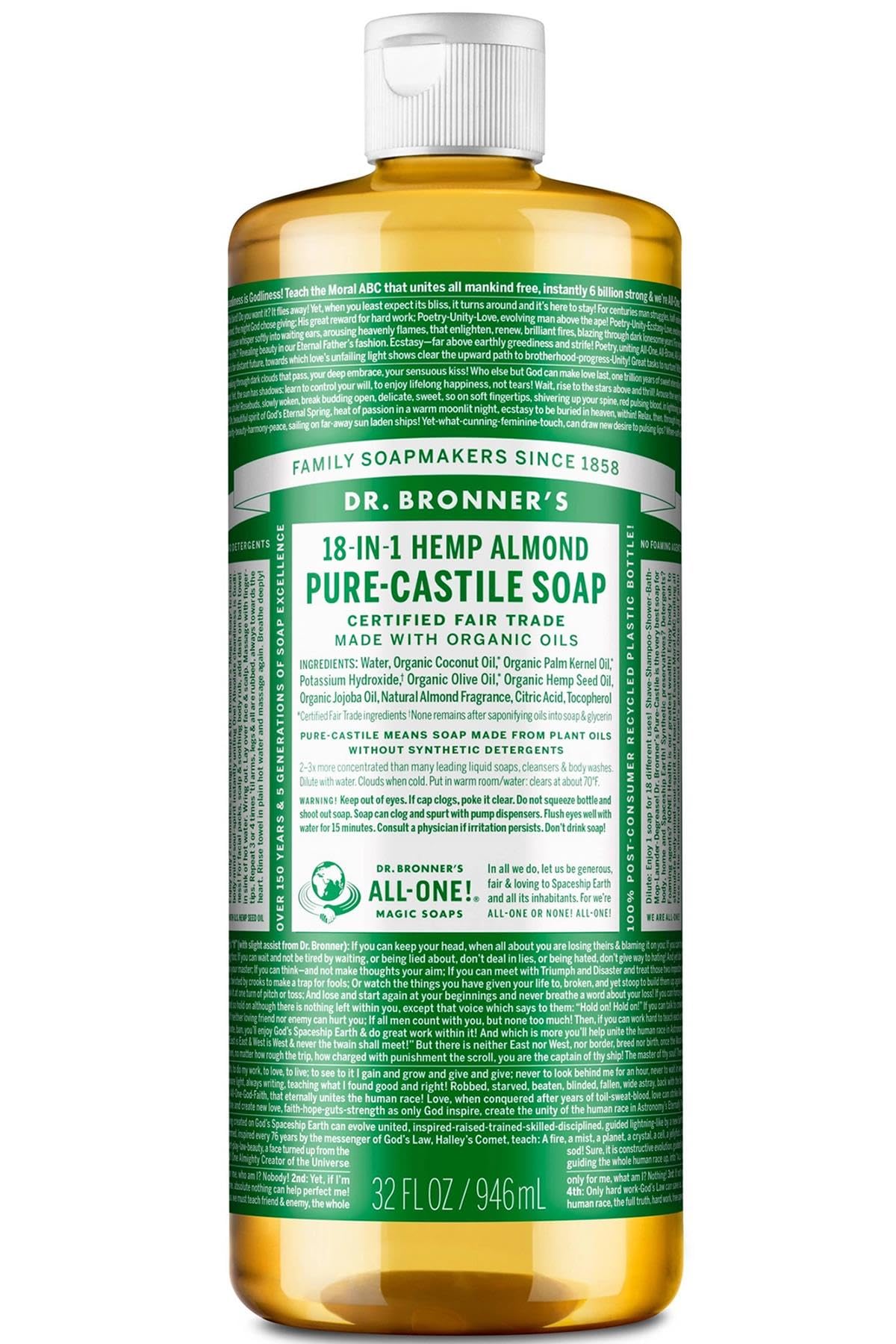 Dr. Bronners Almond 32oz. Castile Soap (6 Pack) by Dr. Bronner's Magic Soaps