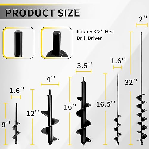 Miniatura 9 de Broca de taladro de 2 x 32 pulgadas para plantar, taladro de plantación resistente para bulbos, taladro de jardín para taladro hexagonal de 38