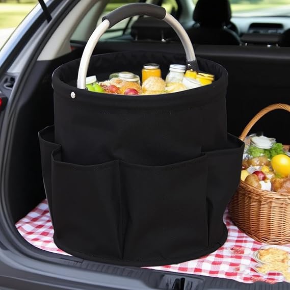 Foldable Cleaning Caddy with Handle 17L Cleaning Bag, Black | Cleaning Products Organiser, Multi Pocket Cleaning Caddy Bag for Home, Kitchen, Bathroom, Office, Easy to Clean and Carry