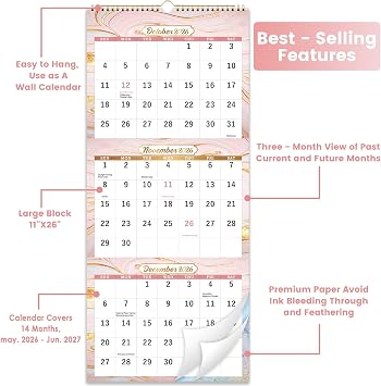 2024-2025 Wall Calendar - 3-Month Display Vertical Calendar 2024-2025, April 2024 - July 2025, 2024-2025 Calendar, 11 x 26, Large, Lay- Flat, Perfect for Your Busy Schedule