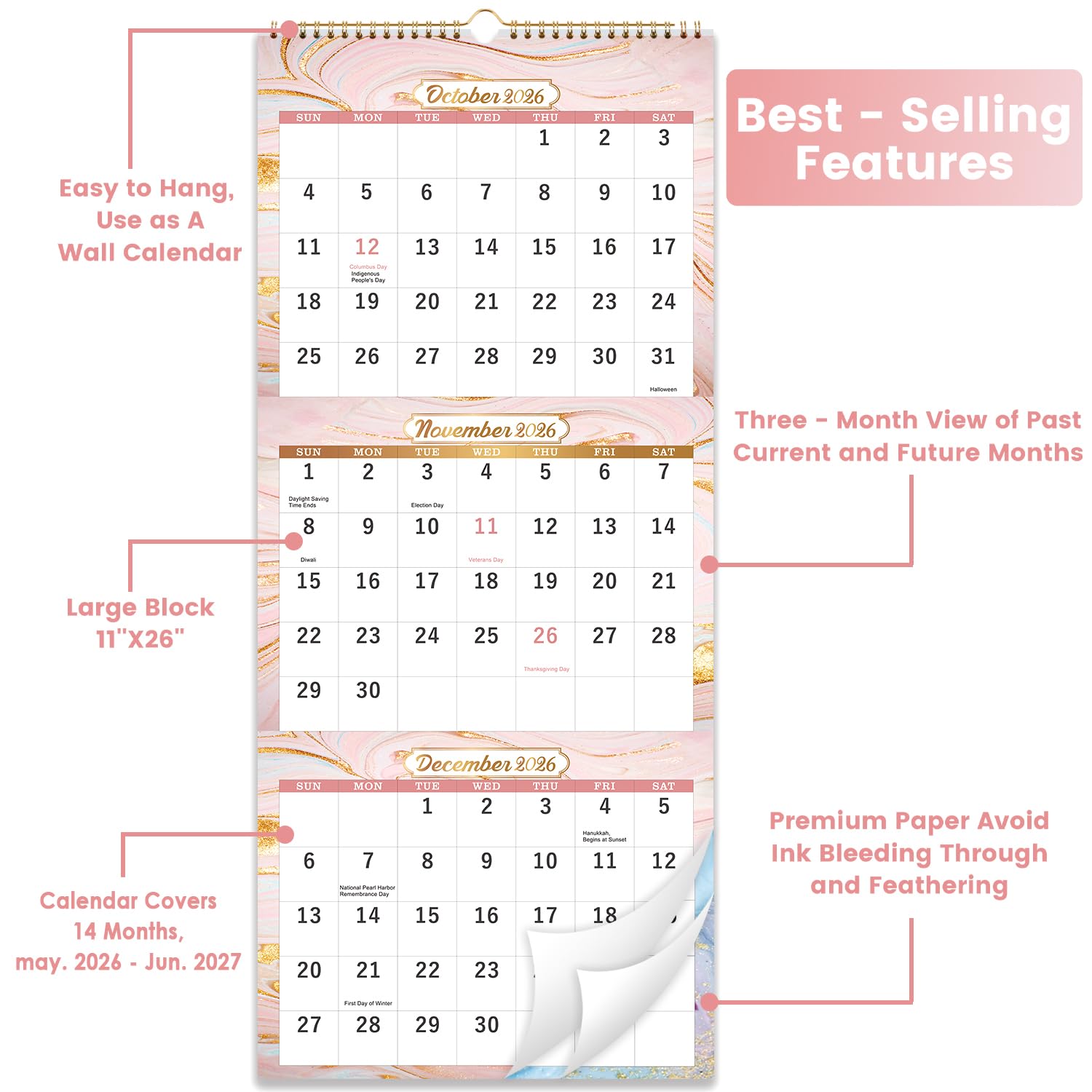 2026 Wall Calendar - 3 Month Calendar 2026, Dec. 2025 - Jan. 2027
