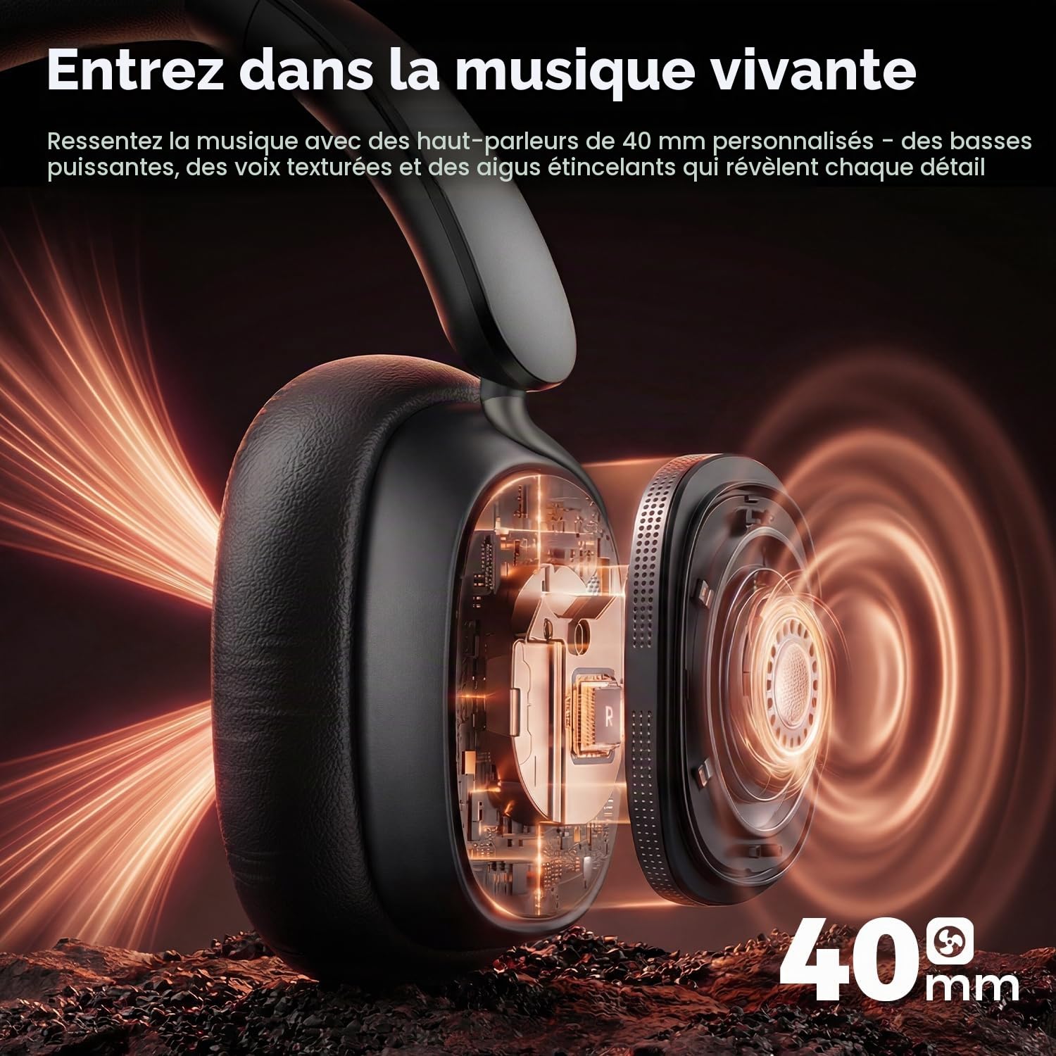 havit SPACE NC01H Casque hybride à suppression active du bruit, casque supra-auriculaire Bluetooth avec 4 micro ENC, 132 heures de lecture, casque pliable avec basses profondes, Bluetooth 6, contrôle