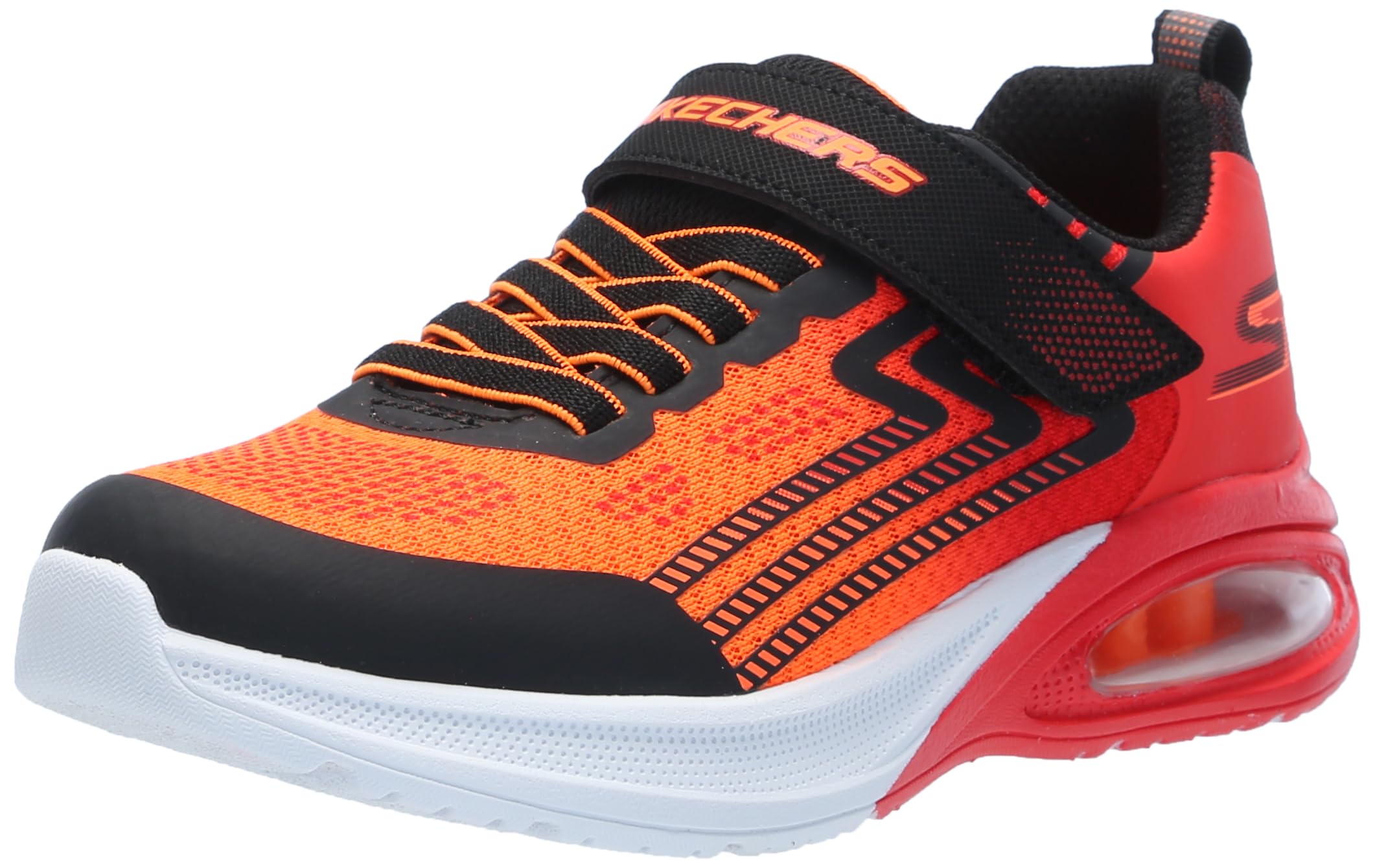 Skechers Boy's Microspec Max Advance Sneakers, Black & Red Synthetic/Textile/Orange Trim, 9.5 UK Child