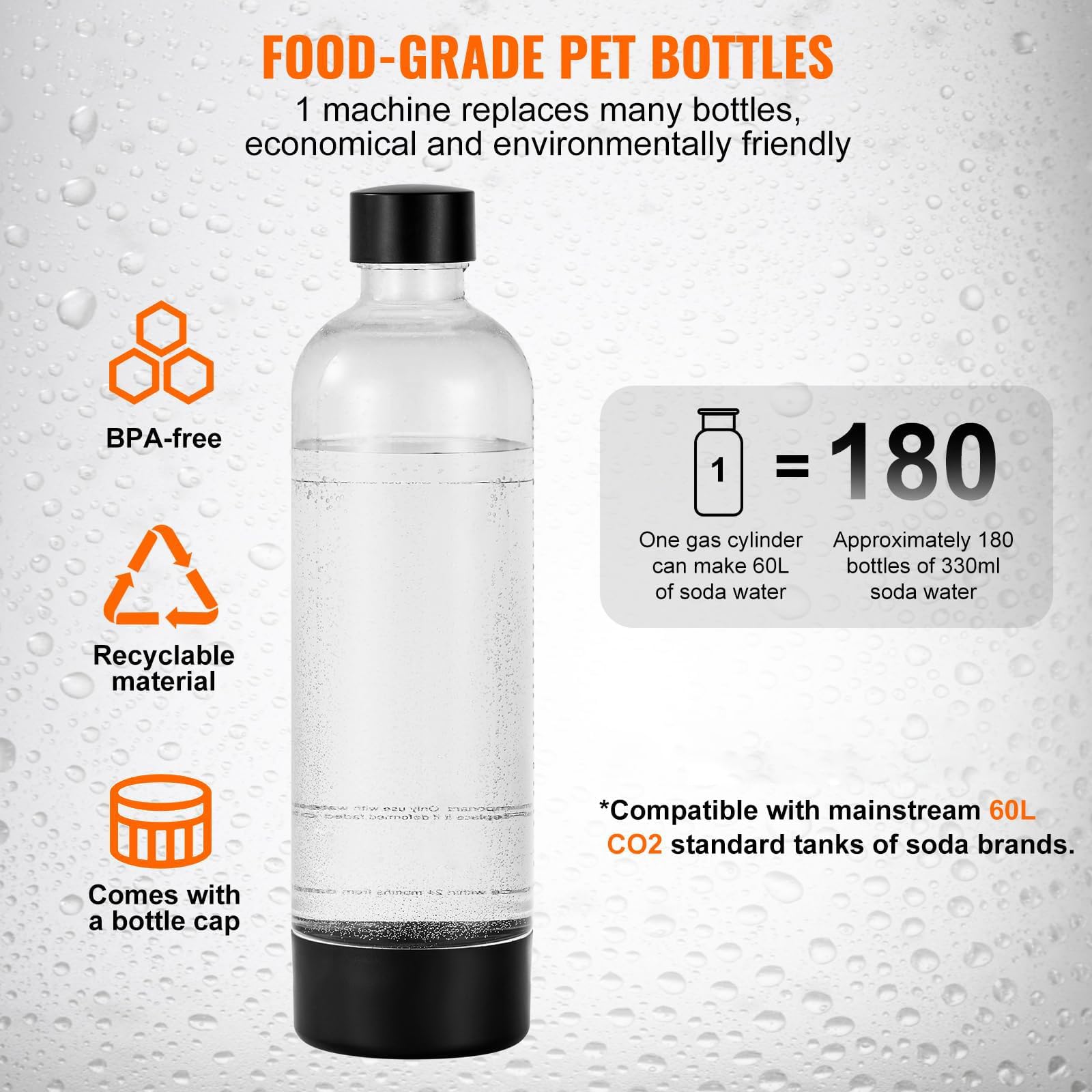 Machine À Eau Gazeuse, Machine À Soda avec Bouteille Réutilisable de 1 L, Fonctionnement Sans Effort, Respectueuse de L'environnement, Aucune Électricité Requise, Machine À Seltzer (non incluse black