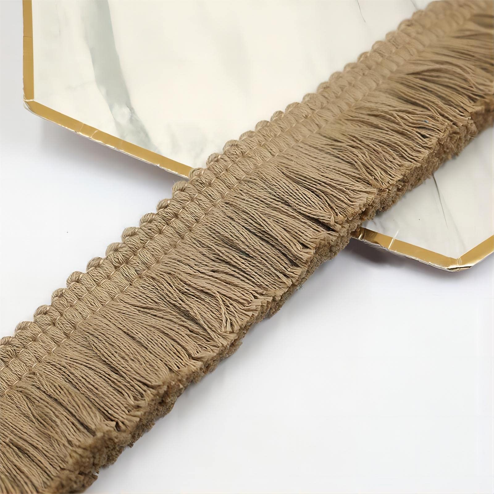9 Meters 3.8cm Fringe Tassel Trim Macrame Tassel Ribbon Lace Trim Cotton Tassel Fringe Lace Edging Trim Ribbon Fabric Fringe Trim for Clothes Curtain Blanket Hammock Umbrella Decor Sewing (Khaki)