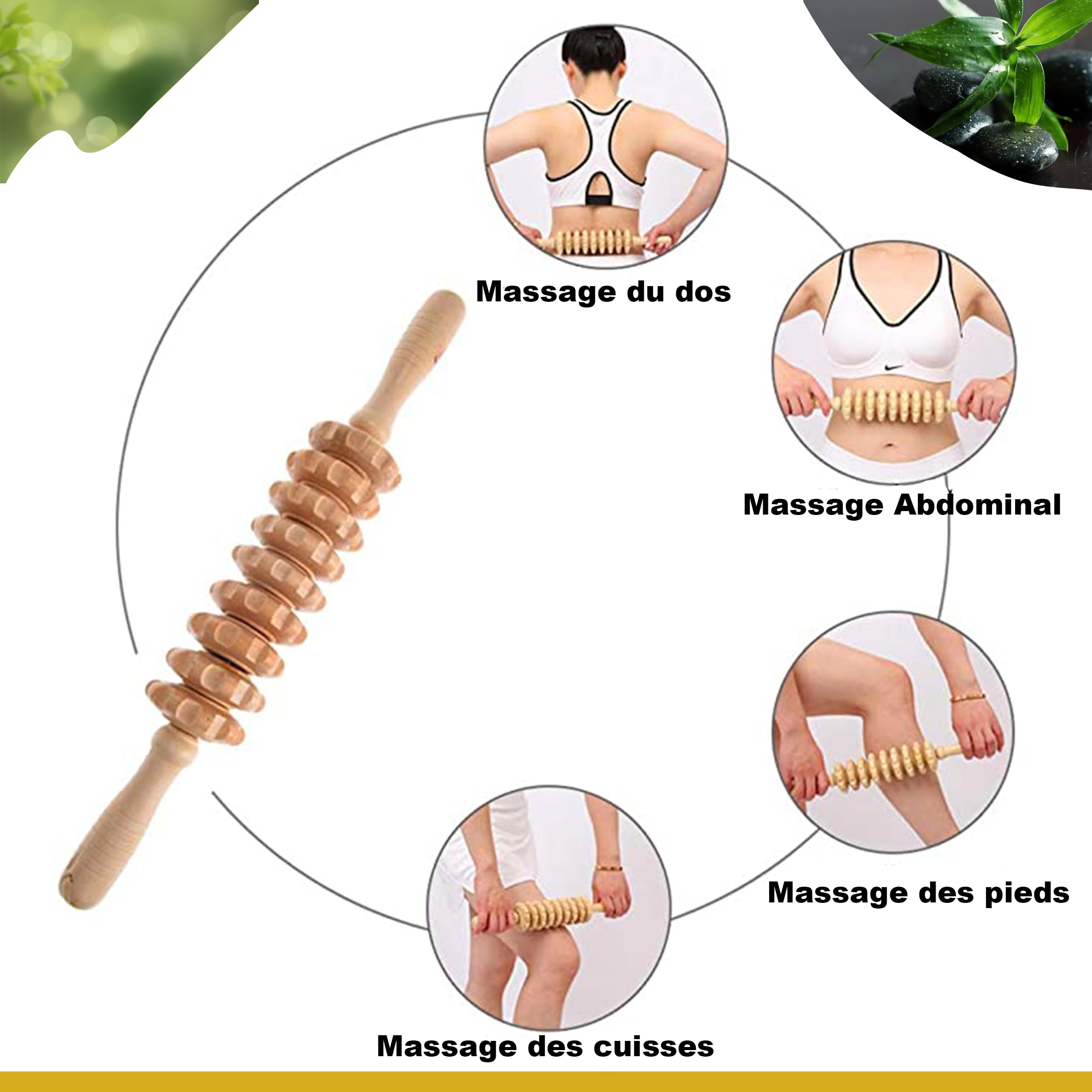 Kit rullo massaggio legno 4 in 1 piedi schiena gambe cosce spalla pancia terapia anticellulite drenaggio linfatico per scolpire alleviare il dolore muscolare per un rilassamento sicuro del corpo