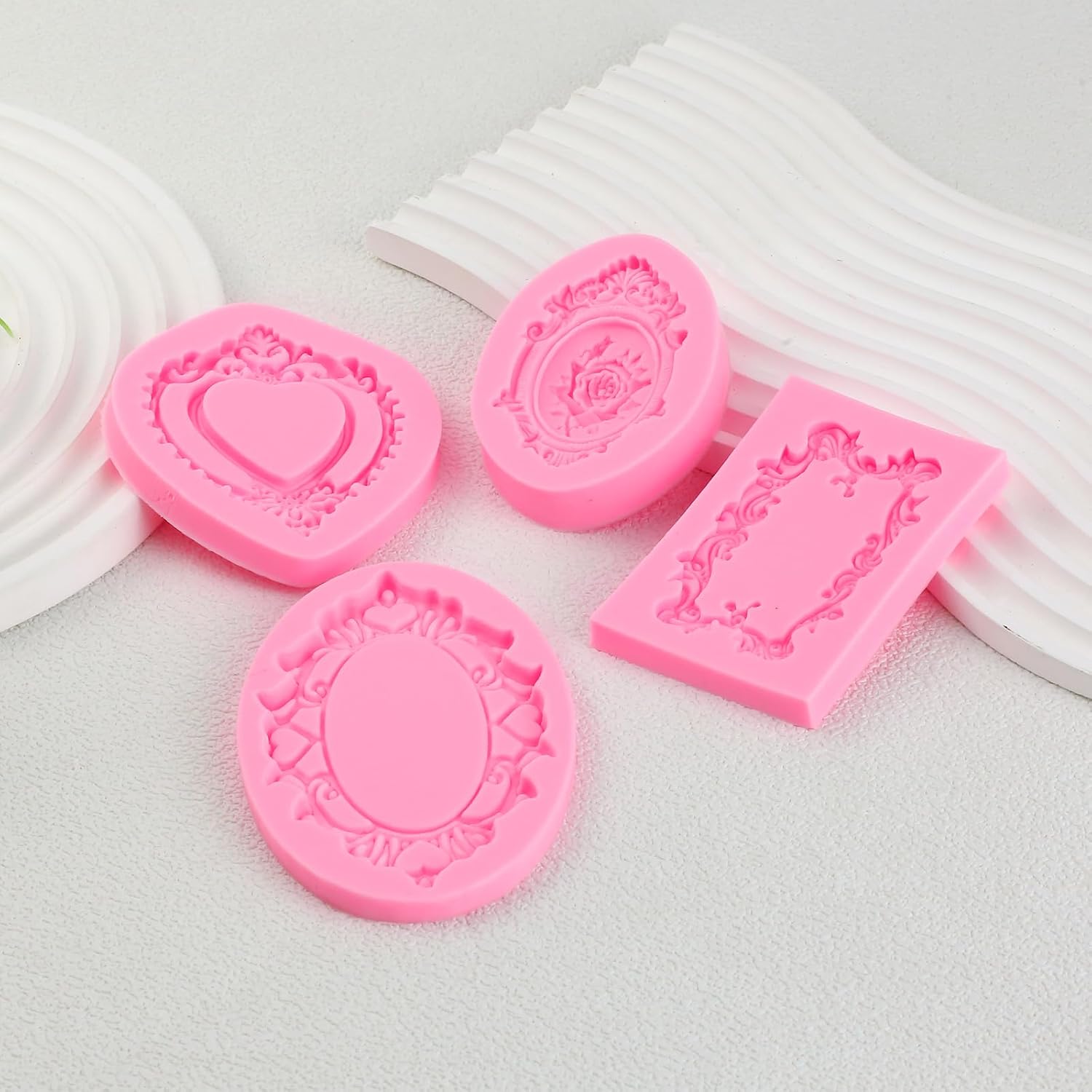 Baroque Love Mirror Frame Silicone Mold,European Scroll Relief Fondant Mold,Retro Rose Picture Frame Chocolate Mold,for Cake Decoration,Gum,Marzipan,Flower Paste,Resin,Clay Crafts Set of 4 - Image 6