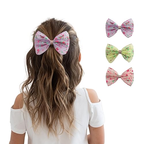 Miniatura 9 de Rainbow - 2 pinzas para el cabello con lazo grande de tul para niñas y mujeres, accesorio elegante para el cabello para cumpleaños, uso diario,