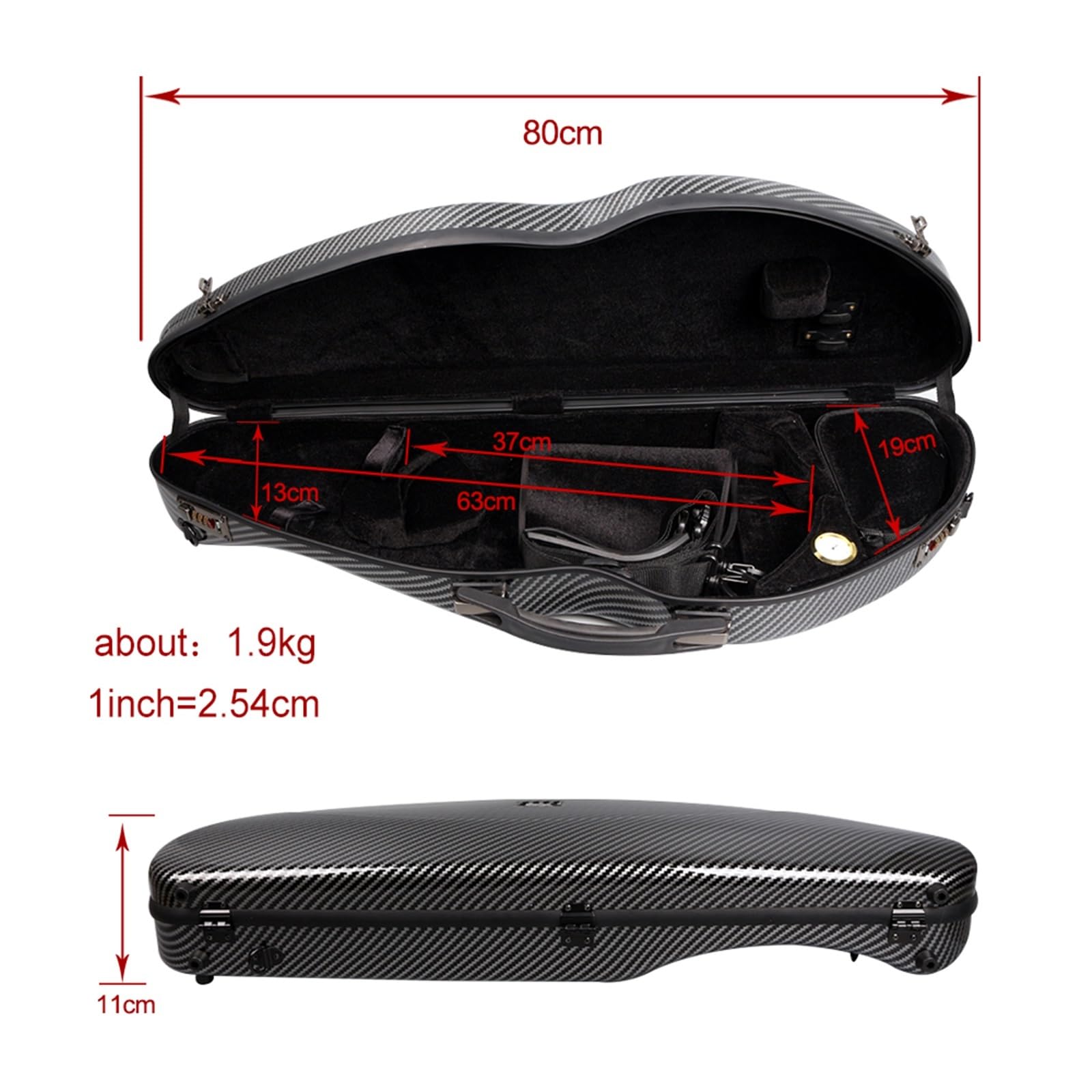 Custodia Per Violino Portatile Leggera In Fibra Di Carbonio, Tracolla A Forma Di D Con Chiusura A Combinazione Ultraleggera Resistente Alla Compressione Custodia professionale per violino