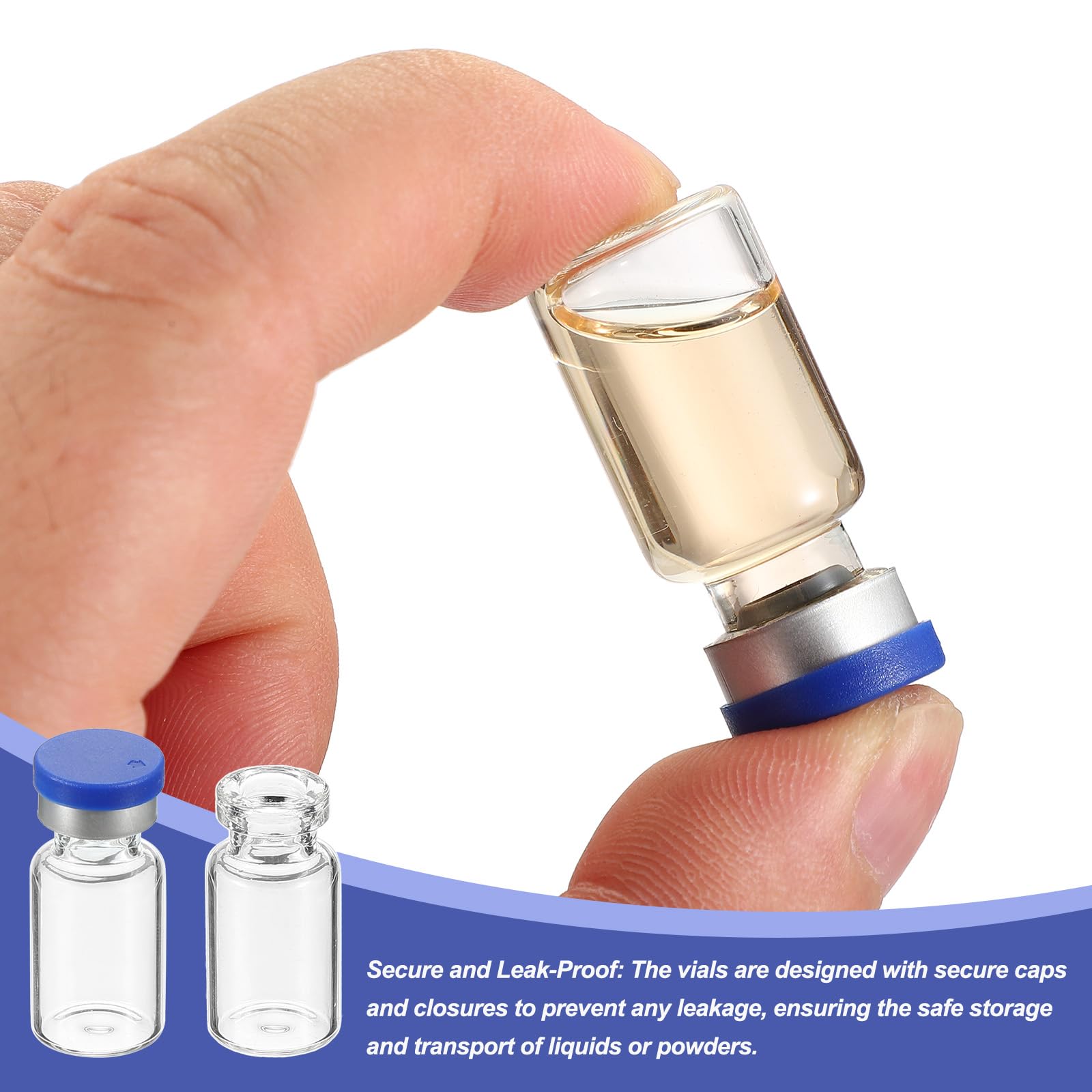 PATIKIL 2ml Probengefäße, 100er Pack Lab Leere Vials mit Butylkautschukstopfen Crimp Top Caps und Etiketten Borosilikatglas Vial, Klar