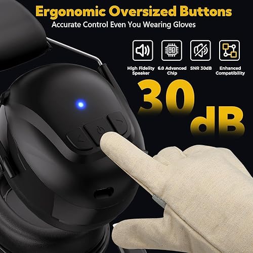 Miniatura 5 de Protección auditiva Bluetooth 5.4 con tiempo de trabajo de 120 horas, orejeras de seguridad de 30 dB, auriculares de protección auditiva recargables