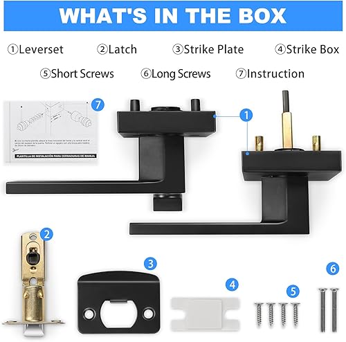 Miniatura 5 de Paquete de 10 manijas de puerta negras modernas de privacidad, manijas de puerta negras, pomos de puerta interiores, resistentes, reversibles, sin