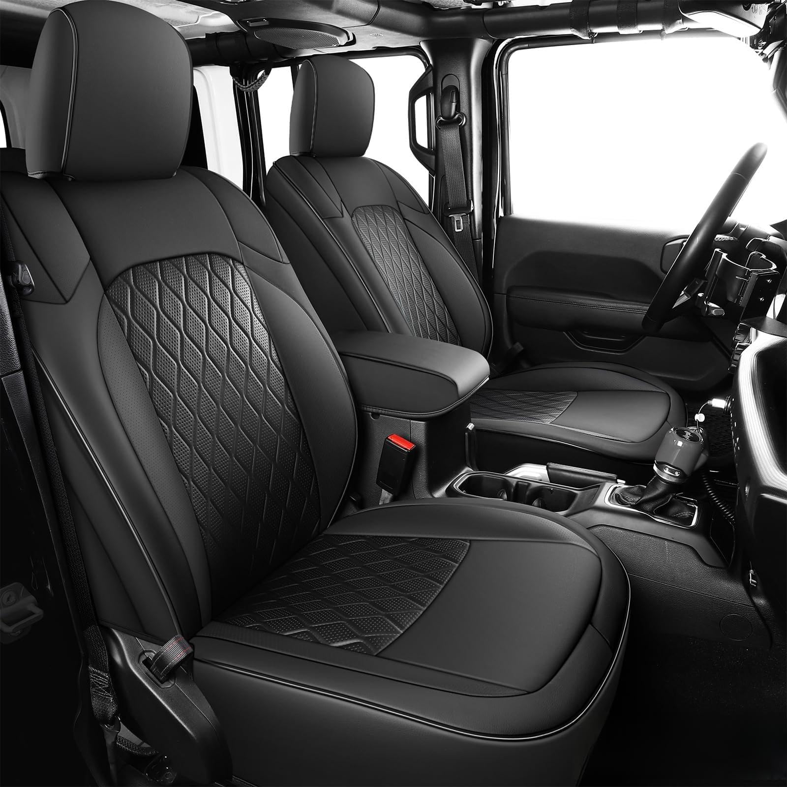 Coverado Seat Covers 4 Door for Jeep Wrangler, 2PCS Leather Car Seat Cover for Jeep Wrangler Vehicle Accessories Custom Fit for 2018-2026 Jeep Wrangler Seat Covers 2-Door/4-Door (Black)