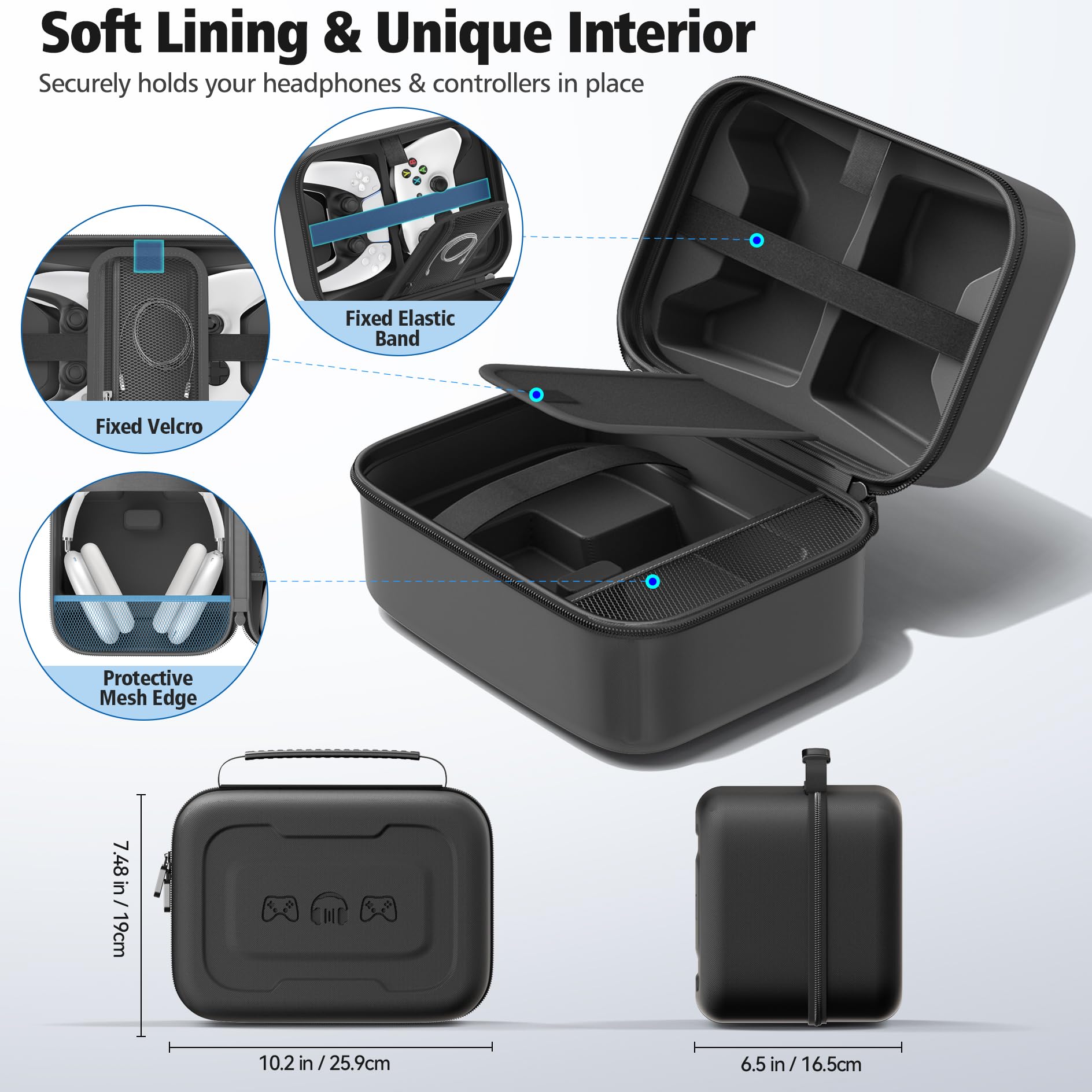 Custodia Universale per Cuffie e Controller, Custodia Rigida Protettiva per Controller PS5/PS4/Switch/Xbox, Grande Capacità Cuffie Borsa Portaoggetti con Tasca in Rete per Cavi