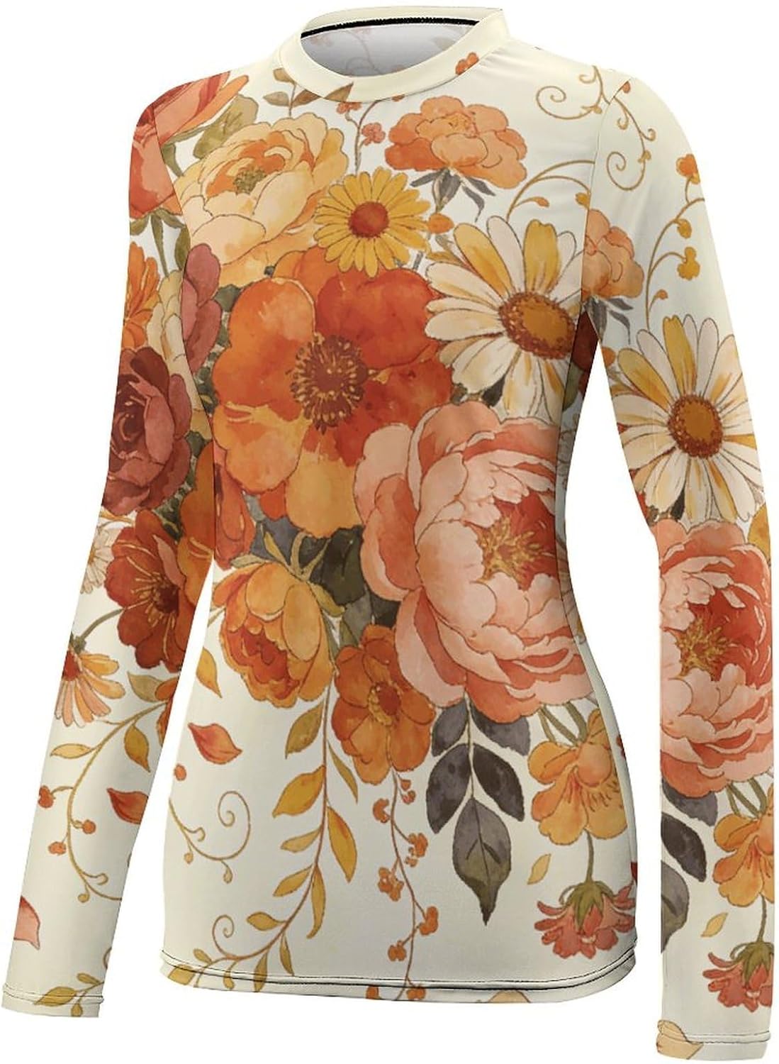 Boho Flower Rash Guard for Women UPF 50+ UV Sun Protection | Long Sleeve Workout Top Quick Dry Athletic Hiking Shirt Moisture Wicking Swim Shirt for Running, Cycling, Swimming