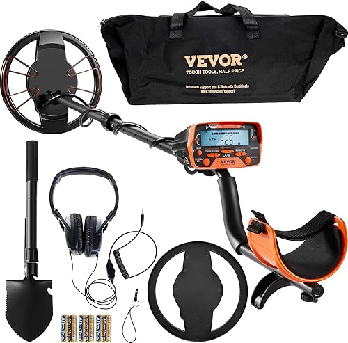 VEVOR Detector de metales para adultos y niños, bobina de búsqueda impermeable de 10 pulgadas con pantalla LCD, 7 modos, vástago de aluminio