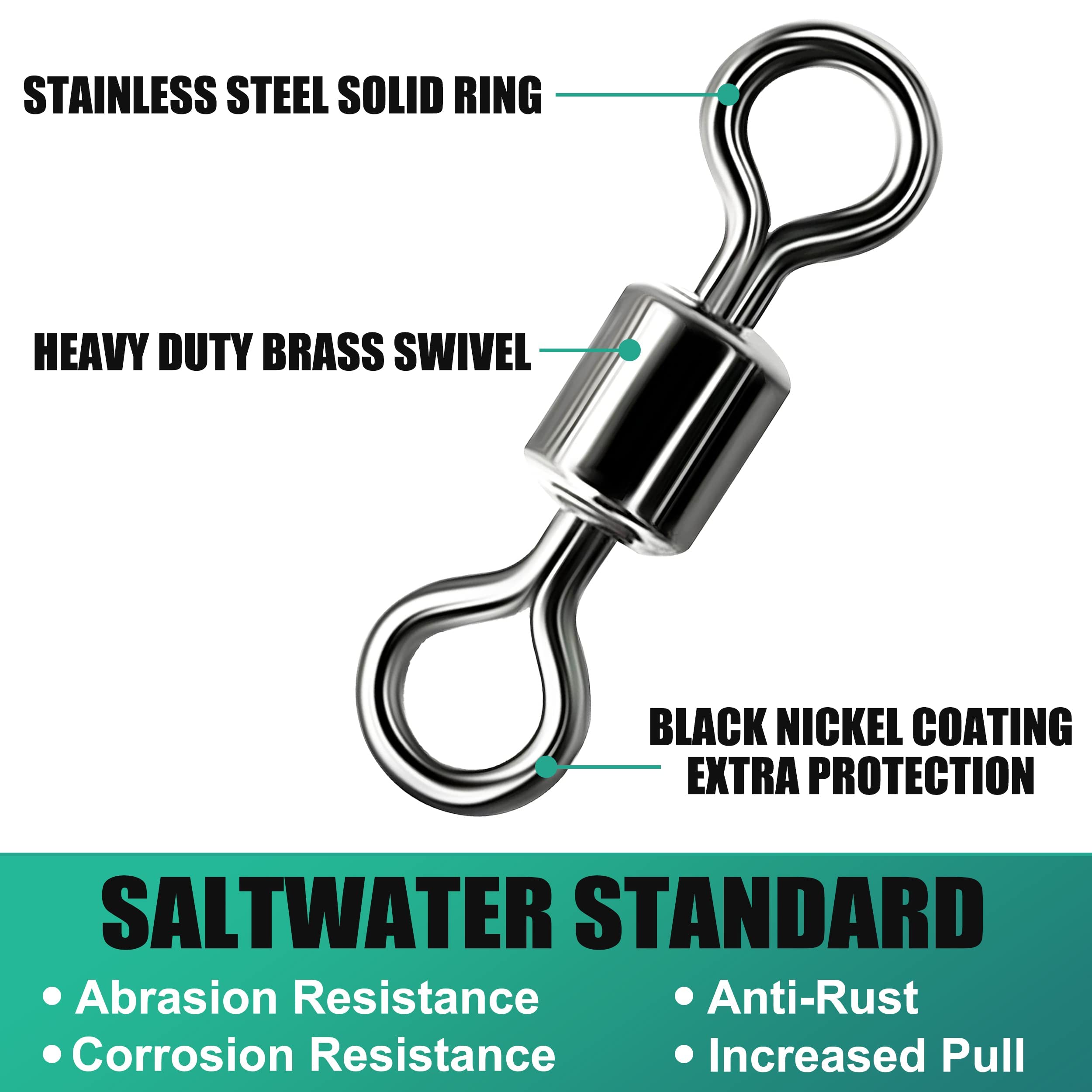 OROOTL Fishing Swivel Barrel Swivels Stainless Steel Rolling Swivel Connector 30Lb-1322 Lb High Strength Fishing Rolling Barrel Swivels Fishing Tackle Accessories for Saltwater Freshwater - Image 2