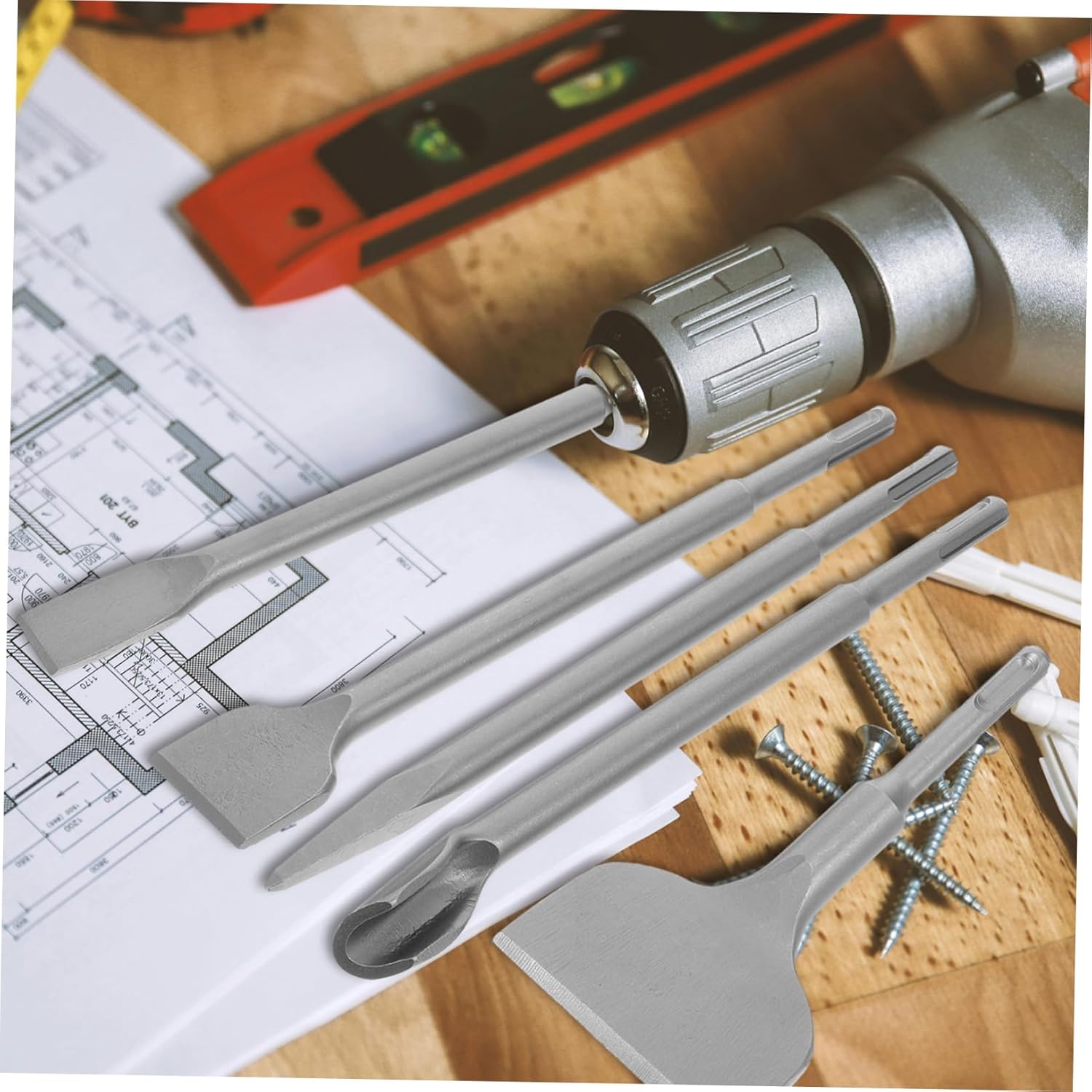 GLEAVI 5pcs Chisel Set for Tile and Concrete Removal Includes Tile Wide Flat Point and U-shaped Chisels for Home Renovation and Construction Use