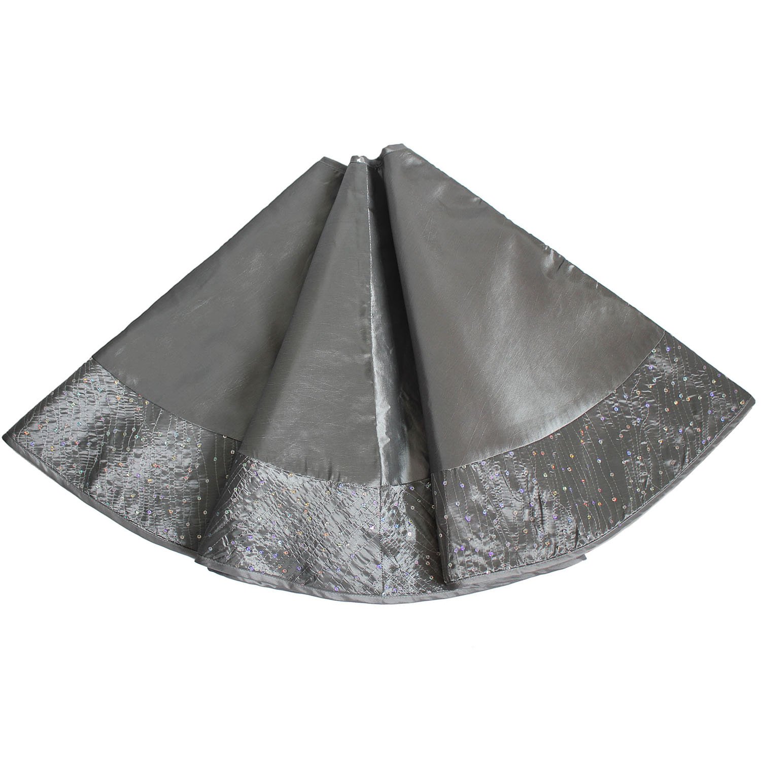 Gireshome Silver Faux Silk Satin Center, Sparkle Glitter Sequin Blingbling Border Christmas Tree Skirt,Xmas Christmas Holiday Party Decoration-36inch