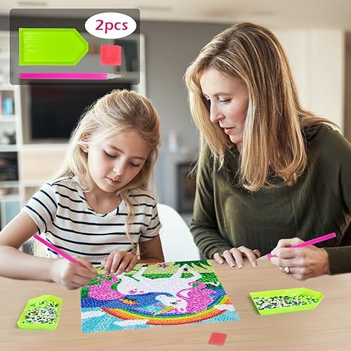 Miniatura 2 de QEUOYSS Kit de arte de diamantes con marco de madera, arte fácil de bricolaje para niños y adultos, edades de 6 a 12 años, color rosa