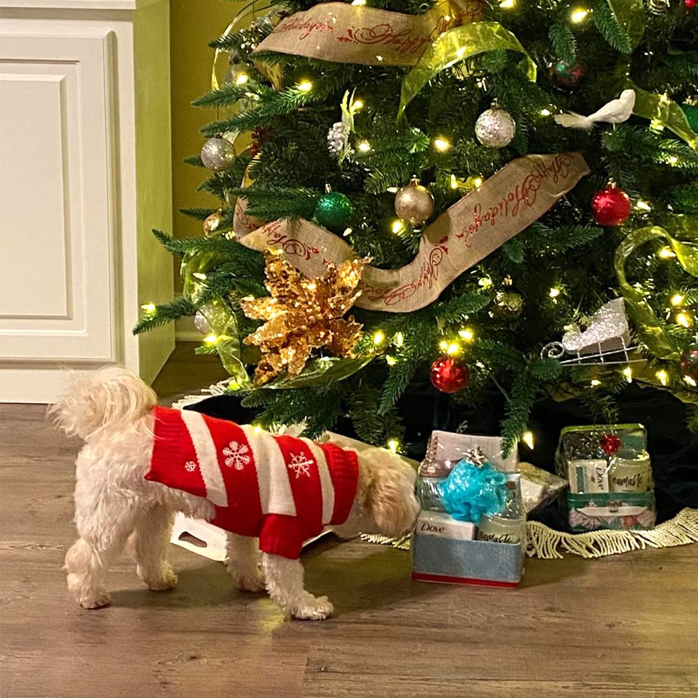 Weihnachtspullover Für Hunde Mit Schneemann-Motiv | Dickes Strickmaterial | Mit Leinenloch | Für Kleine & Mittlere Rassen