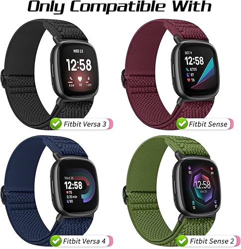 Miniatura 4 de Nidoujin Bandas elásticas compatibles con Fitbit Versa 4Fitbit Sense 2Fitbit Versa 3Fitbit Sense bandas para hombres y mujeres, paquete de 4 correas