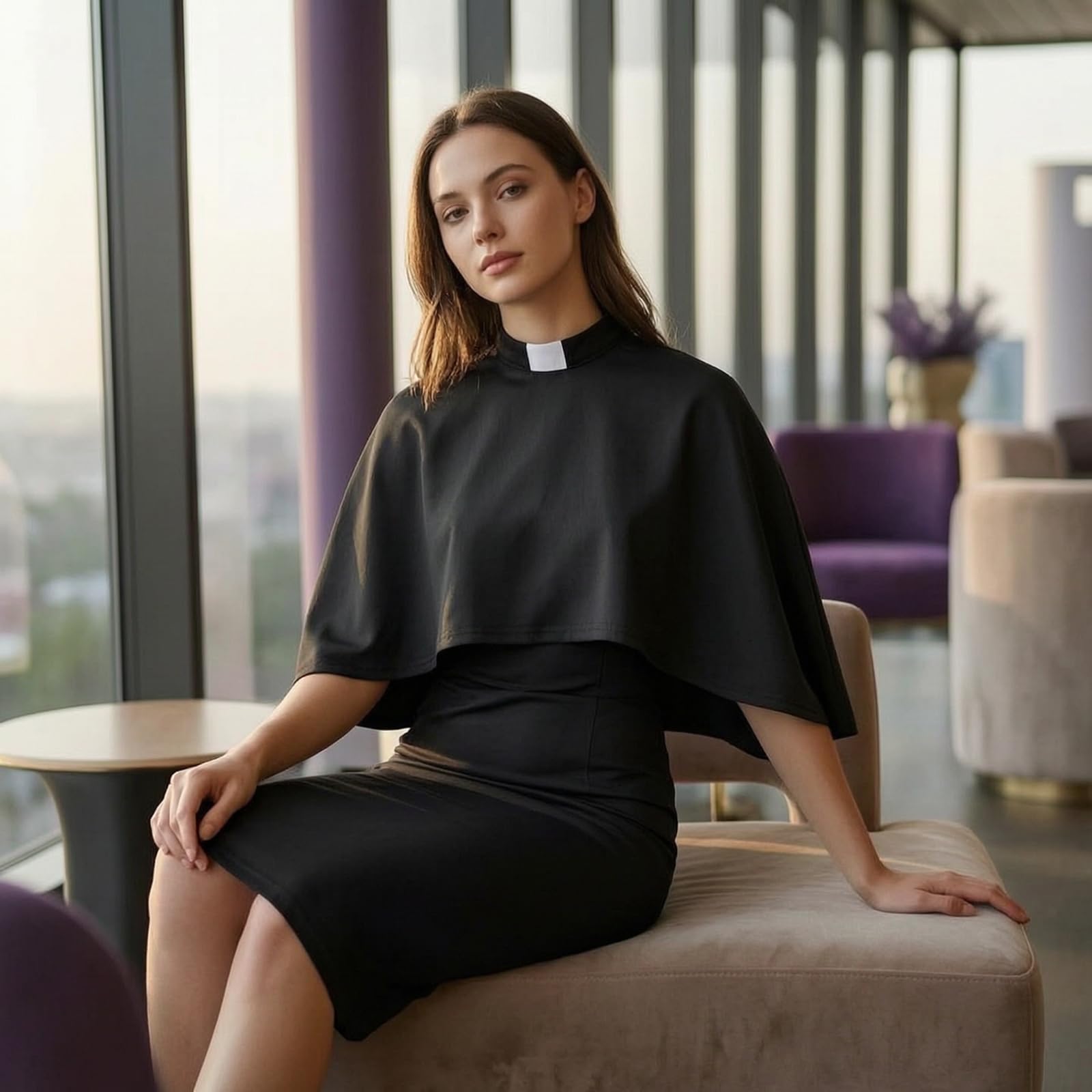 Cosplay-Kleid langärmlig Kleid mit Cape angenehm Dienstmädchenkleid für Themenparty, XXXL