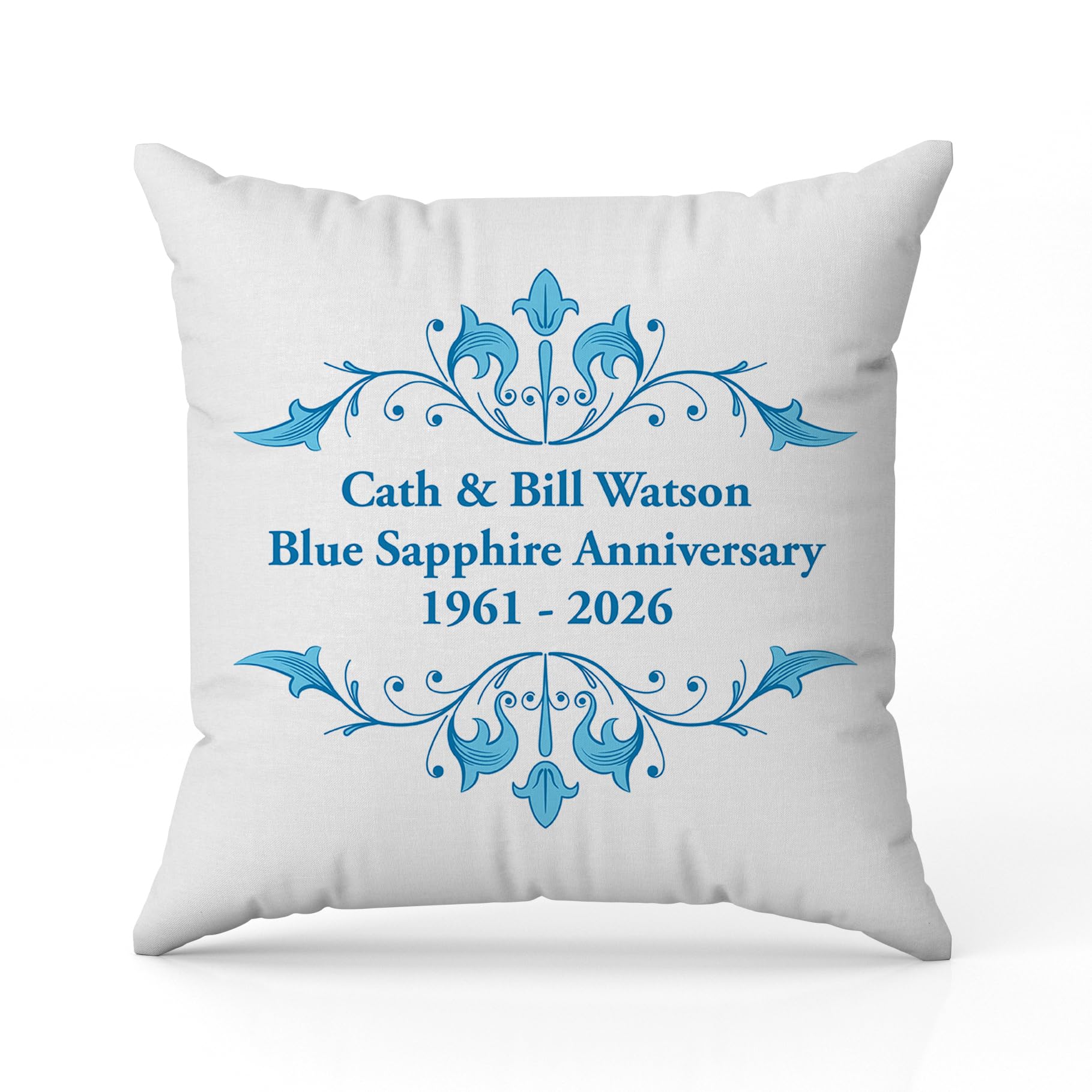 The Gift Experience Personalised Blue Sapphire Anniversary Pillow Cushion, 65th Wedding, Personalised Presents