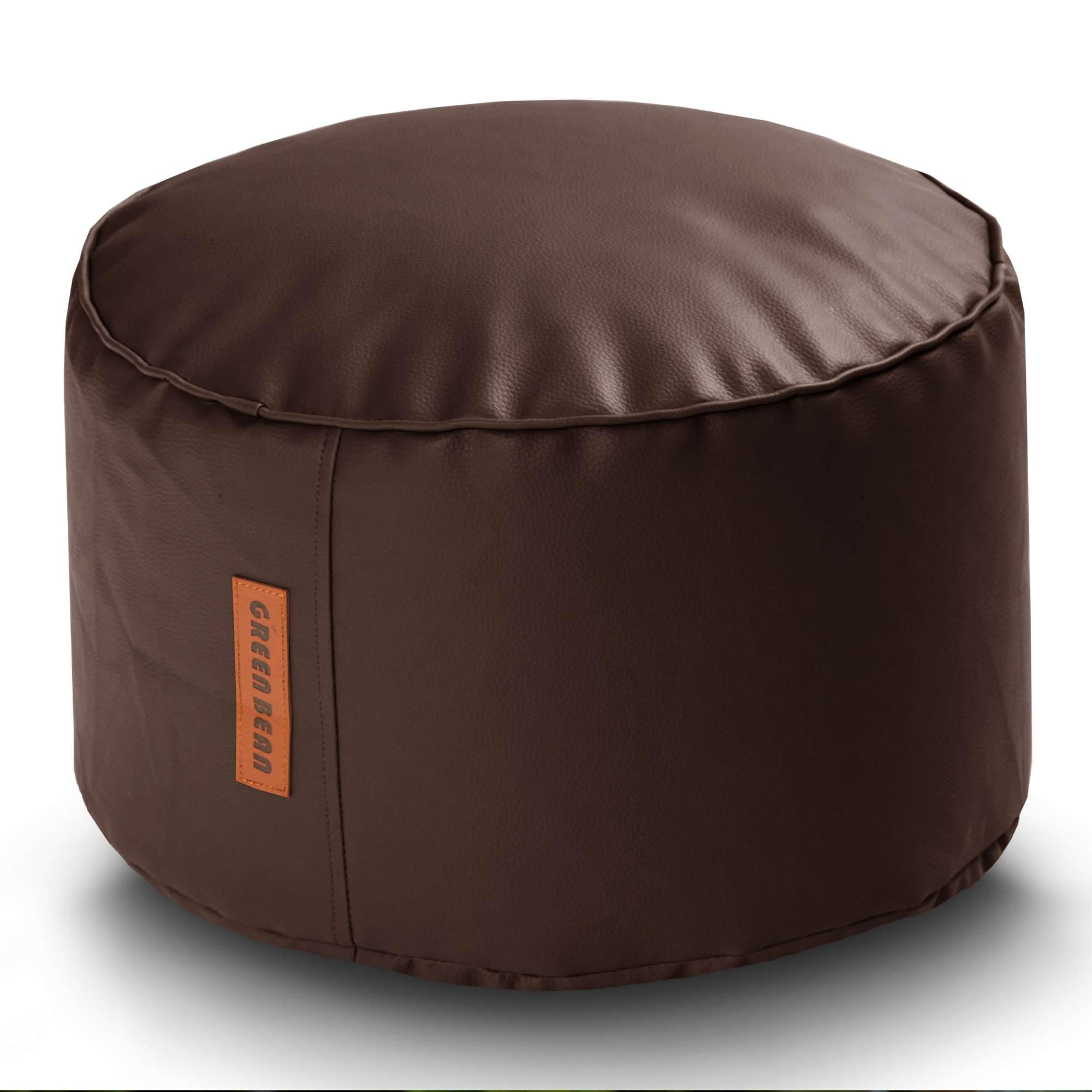 Pouf Cube Similicuir 40x40cm - Remplissage Perles EPS - Cognac - Green Bean