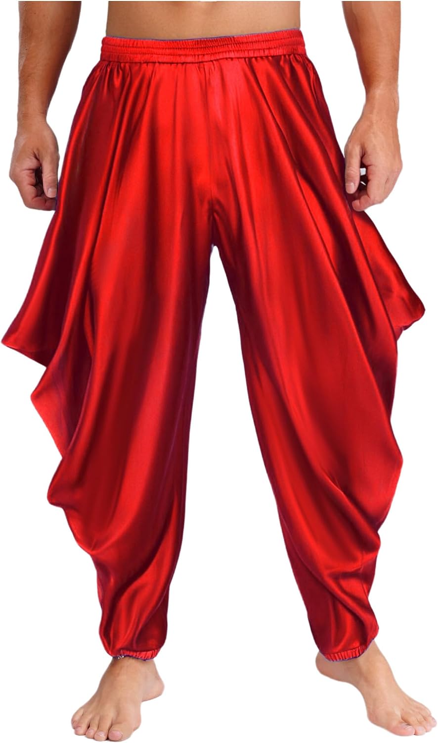 Jugaoge Men Loose Fit Arab Prince Harem Pants Glossy Hippie Trousers for Halloween Cosplay Costume