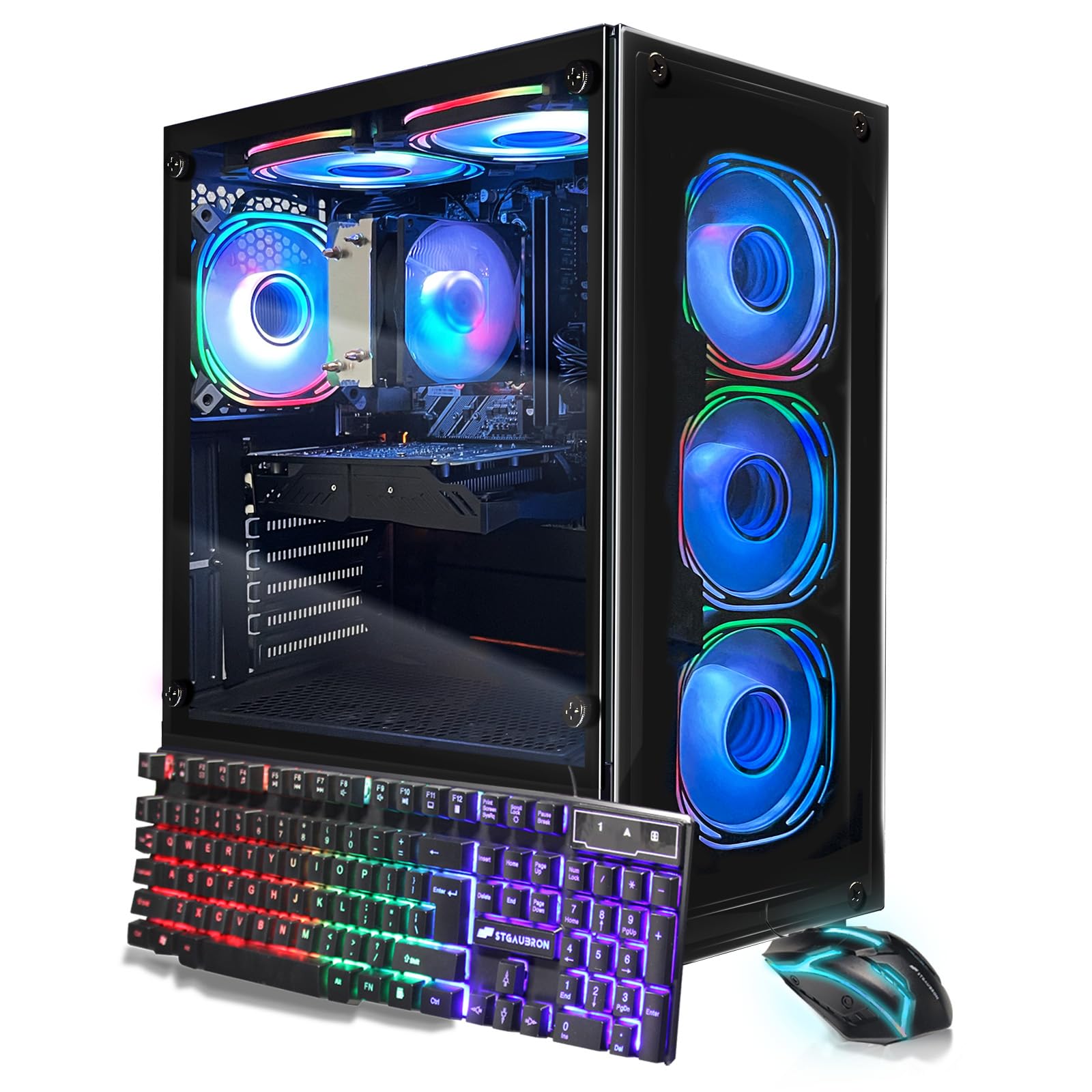 STGAubron Gaming PC Computer Desktop, AMD Ryzen 5 5500 up to 4.2GHz, GeForce RTX 3050 6G, 32G DDR4, 1T SSD, WiFi 6 5G & BT 5.2, RGB Fan x6, Windows 11 Home